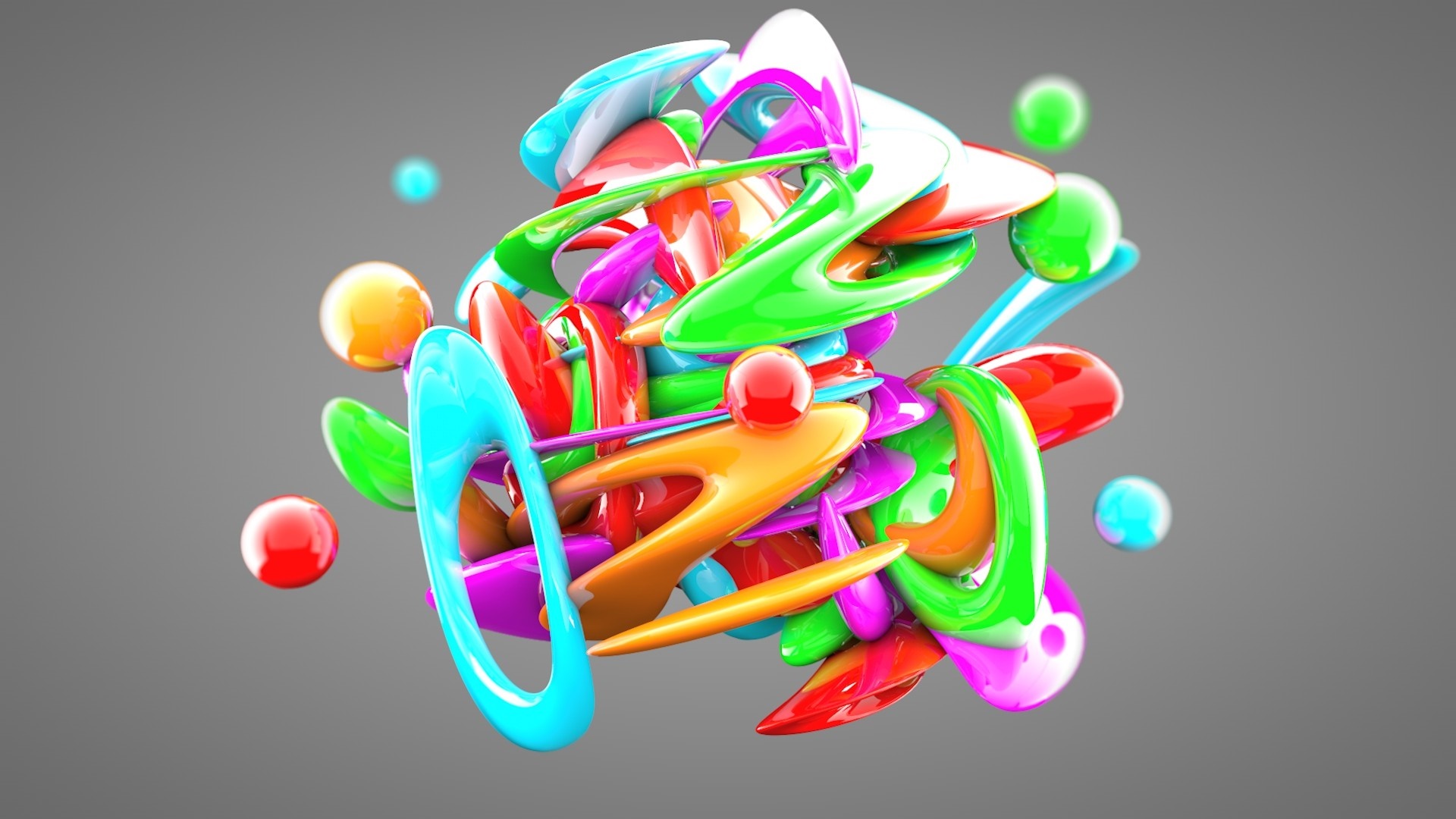 Abstract colorful 3D sculpture with spheres HD Wallpaper