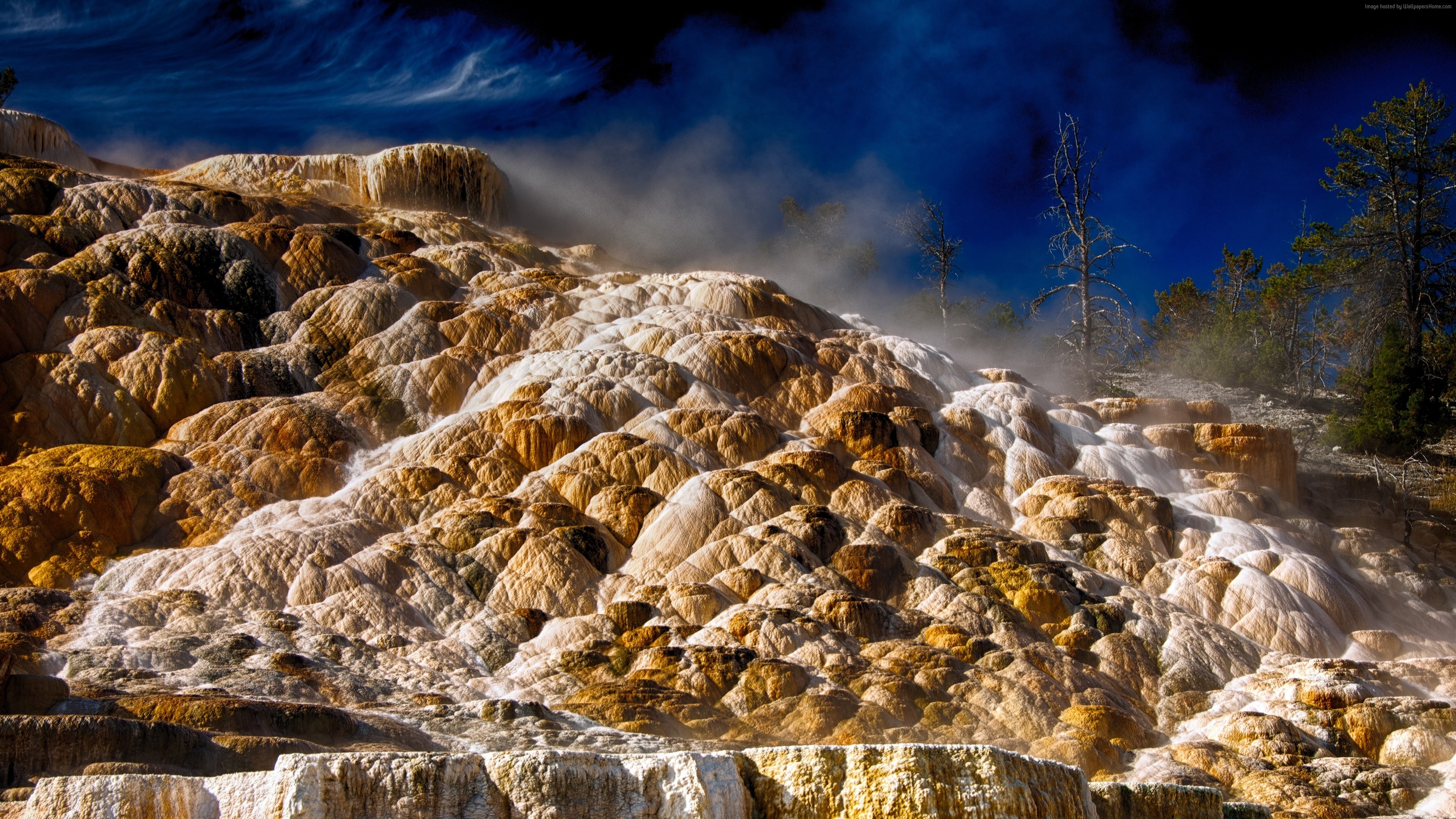 Mammoth Hot Springs, Yellowstone National Park HD Wallpaper