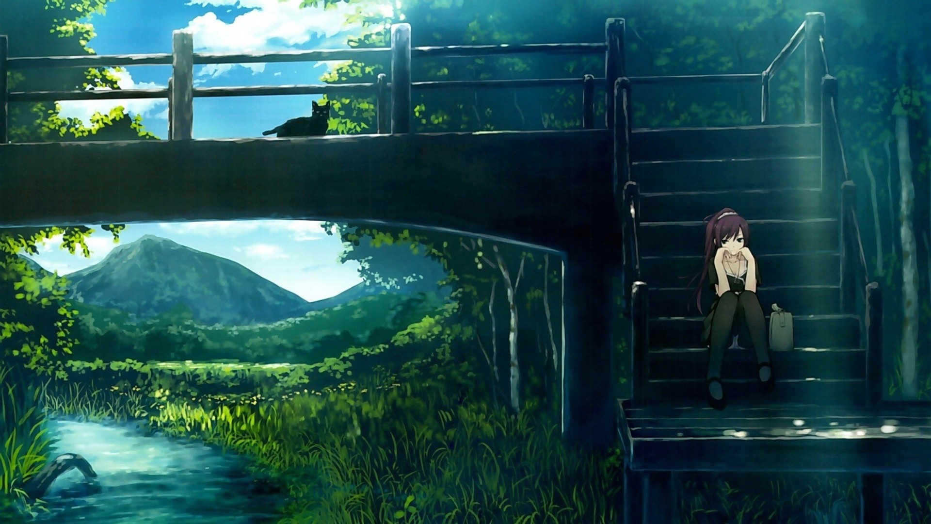 Senjougahara Hitagi from Monogatari Series on a bridge HD Wallpaper