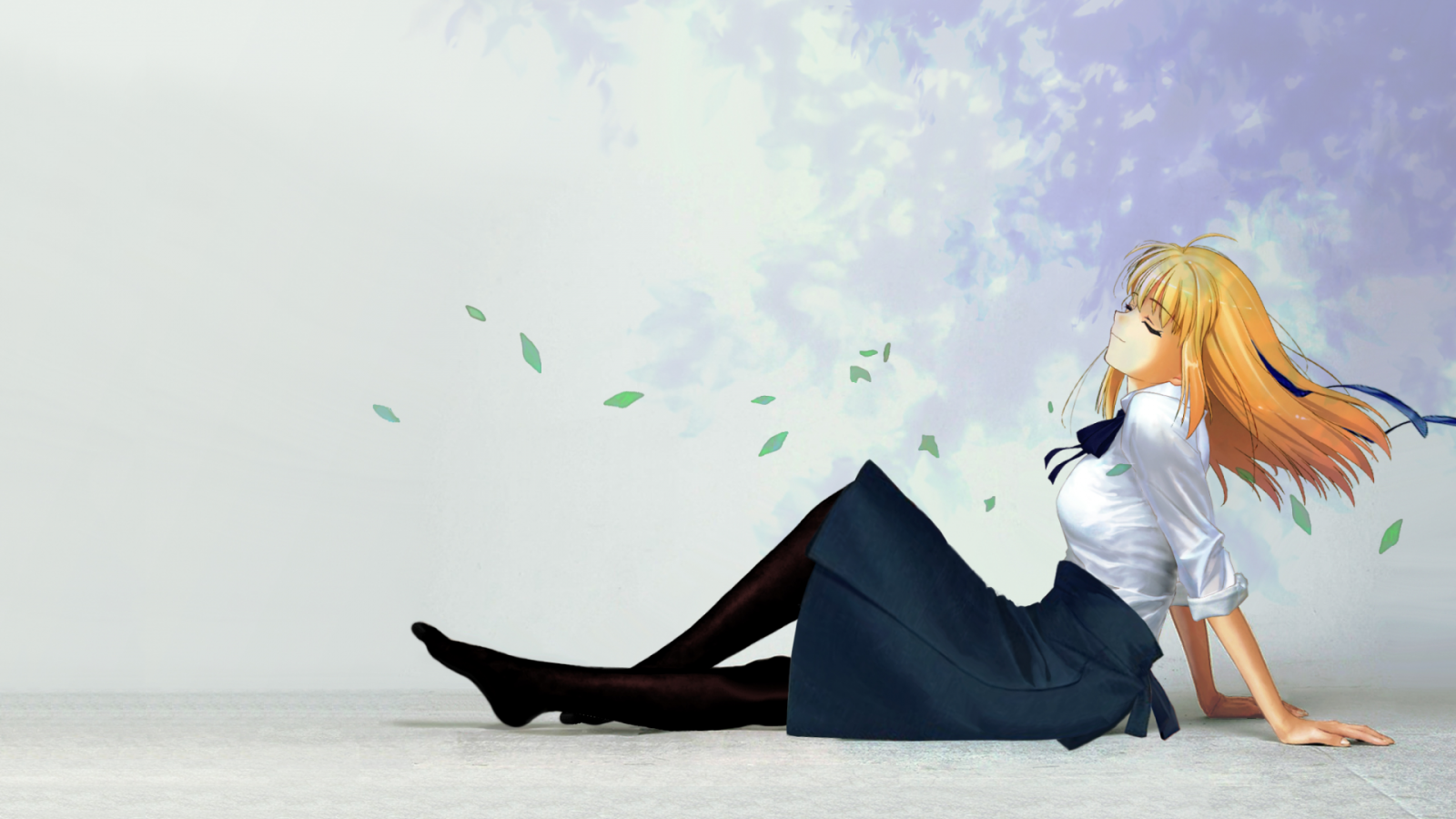 Saber from Fate Series sitting outdoors HD Wallpaper