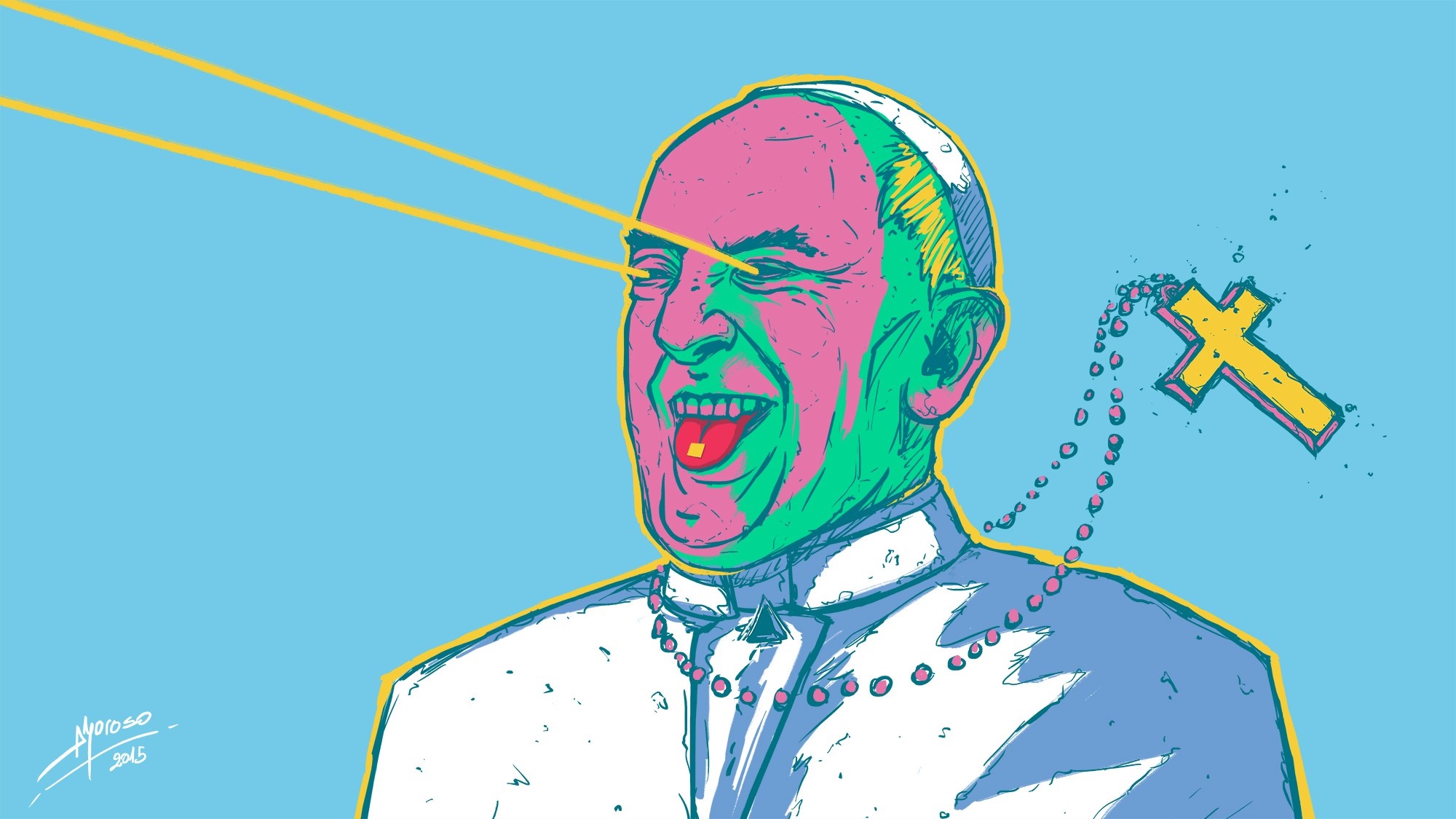 Pope Francis with a tab on his tongue and laser eyes HD Wallpaper