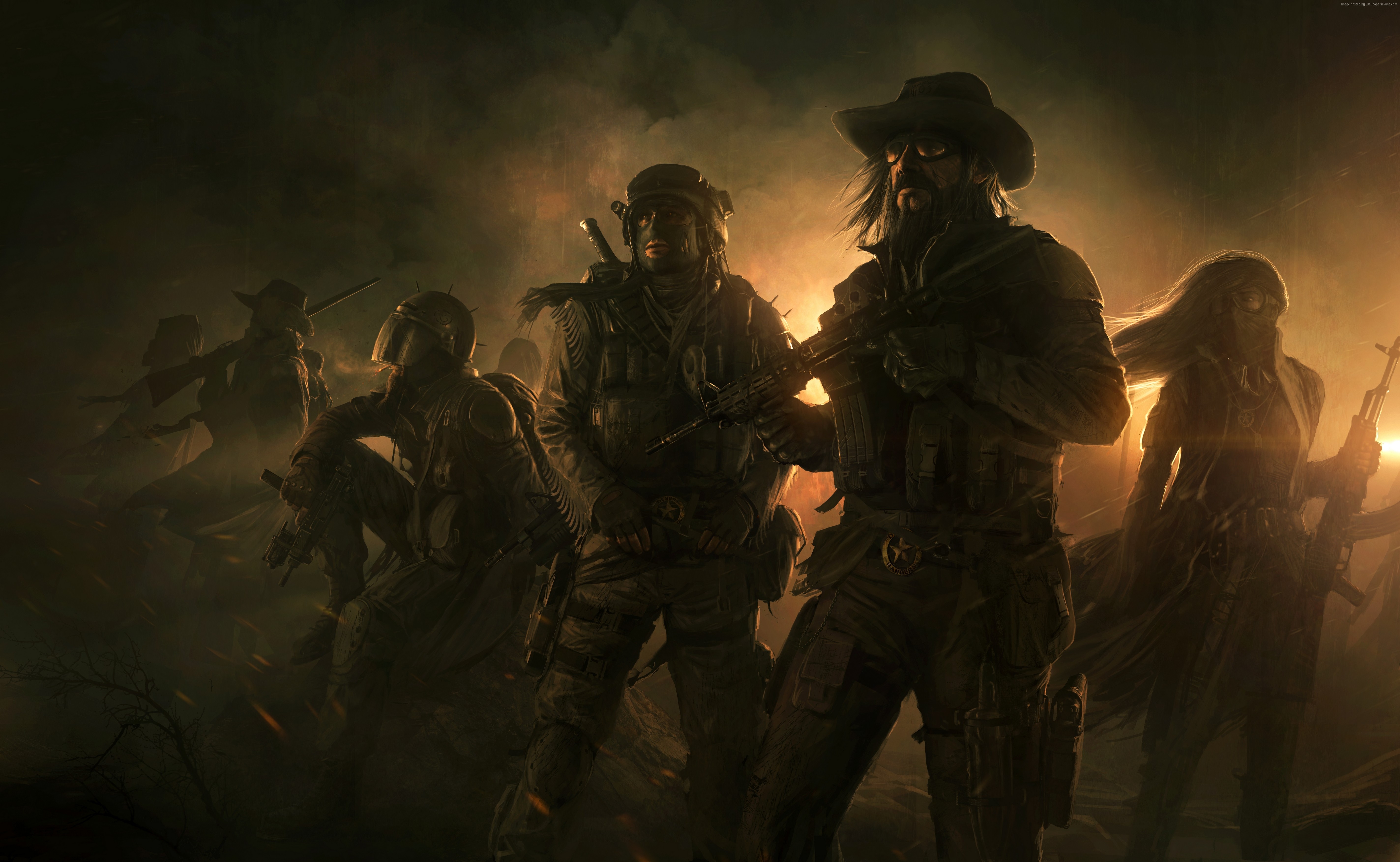 Wasteland 2 characters in a post-apocalyptic setting HD Wallpaper