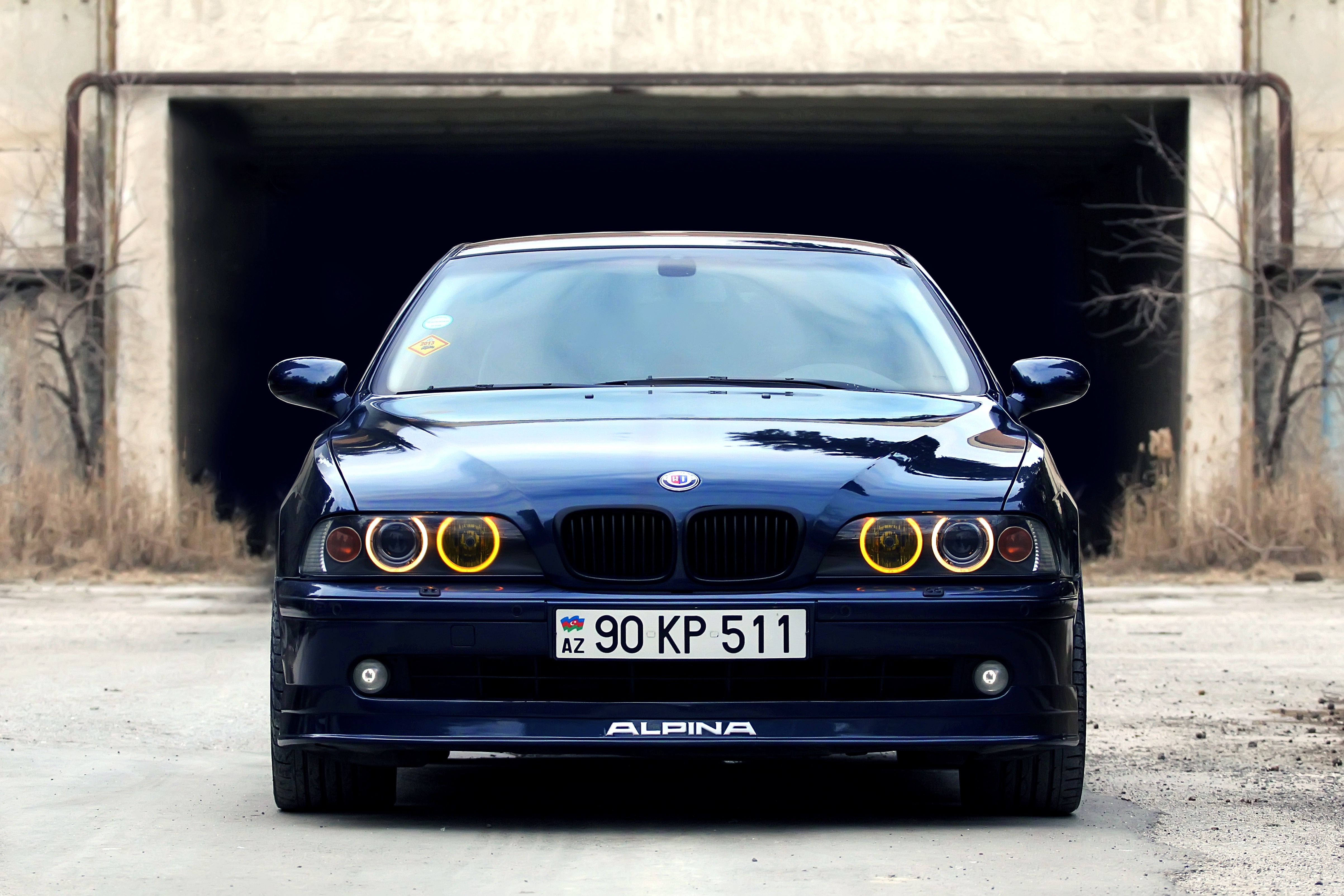 Blue BMW Alpina E39 Sedan with custom headlights HD Wallpaper