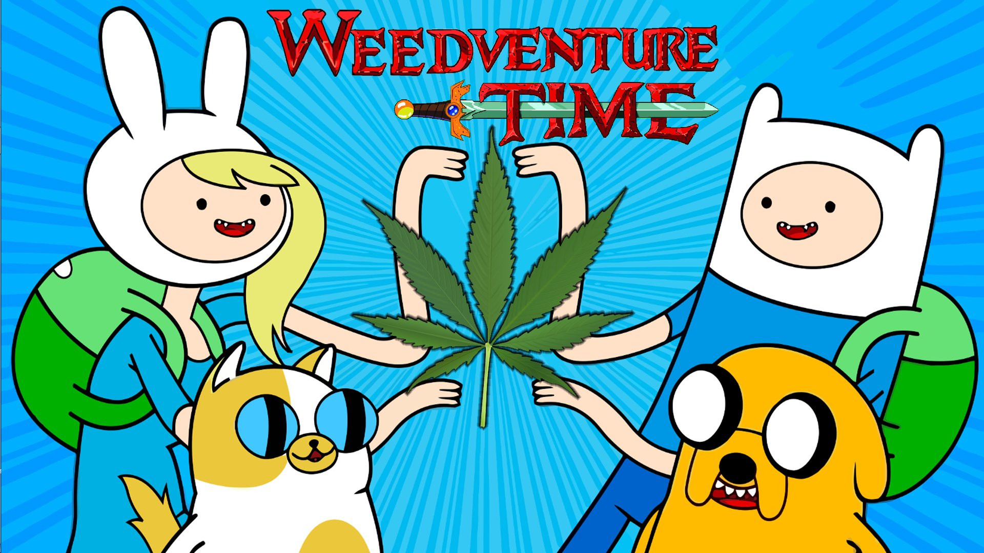 Fiona, Jake, and Finn from Adventure Time holding a cannabis leaf HD Wallpaper