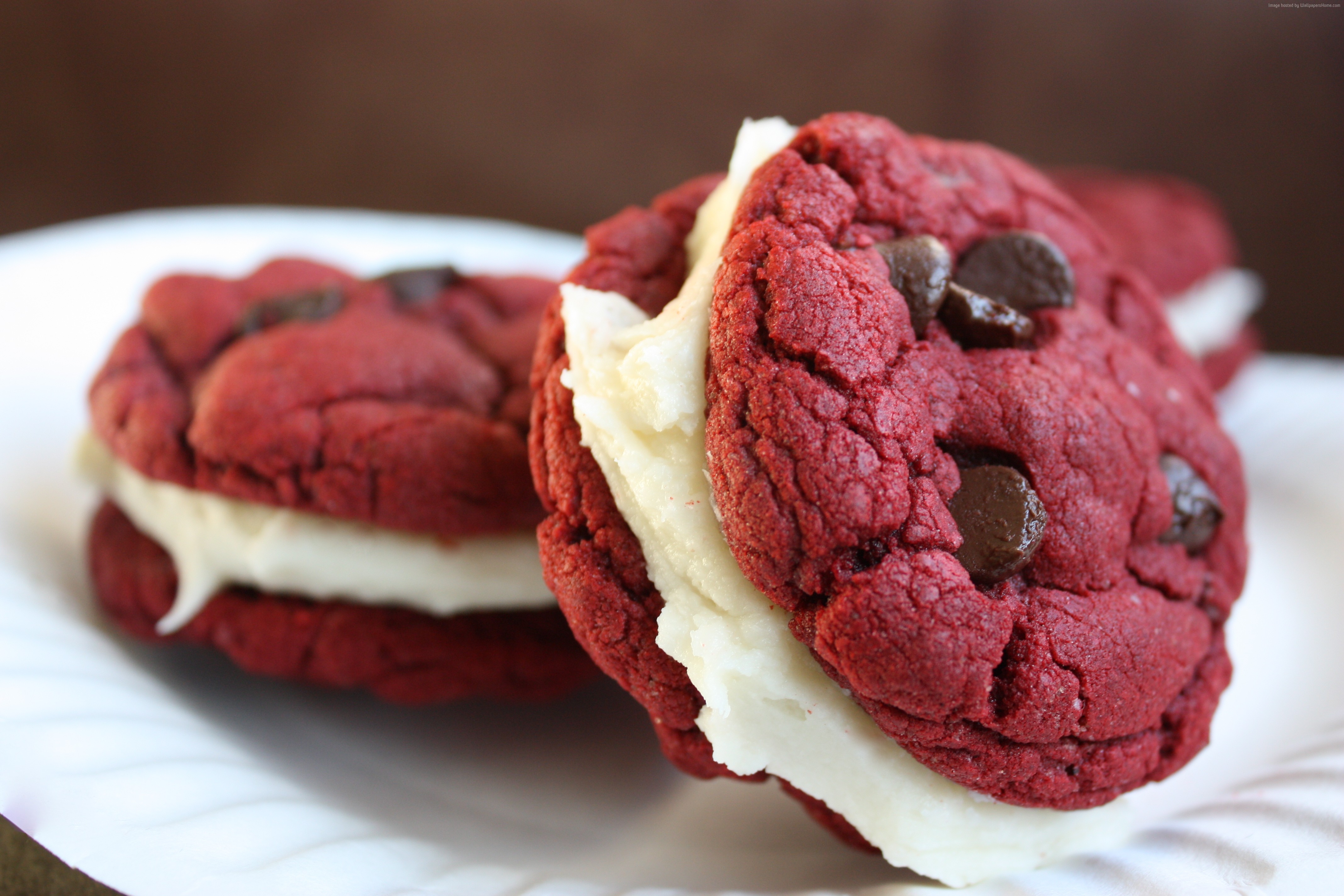 Red Velvet Chocolate Chip Cream Sandwich Cookies HD Wallpaper