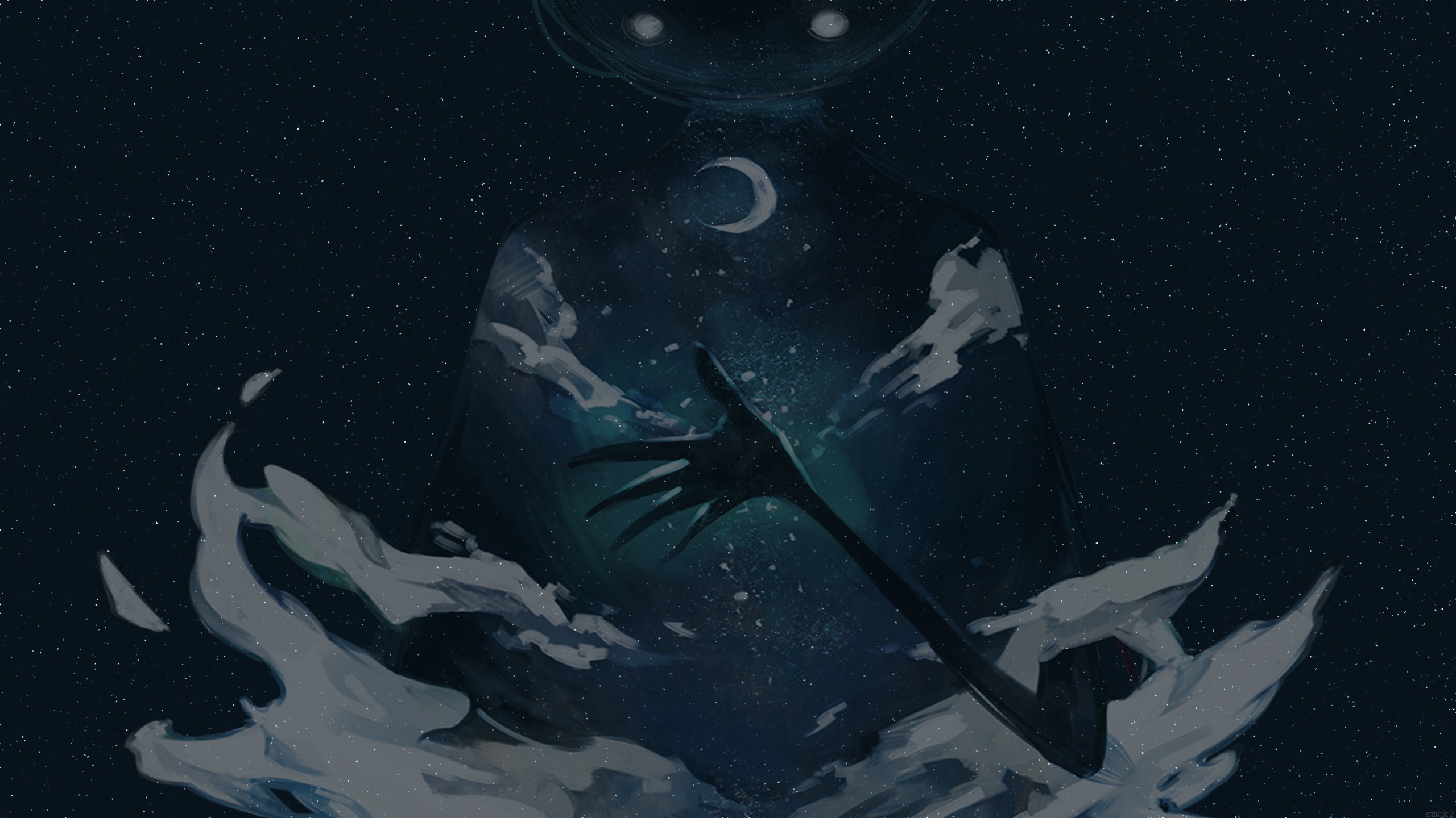 Deemo character in space with moon and stars HD Wallpaper