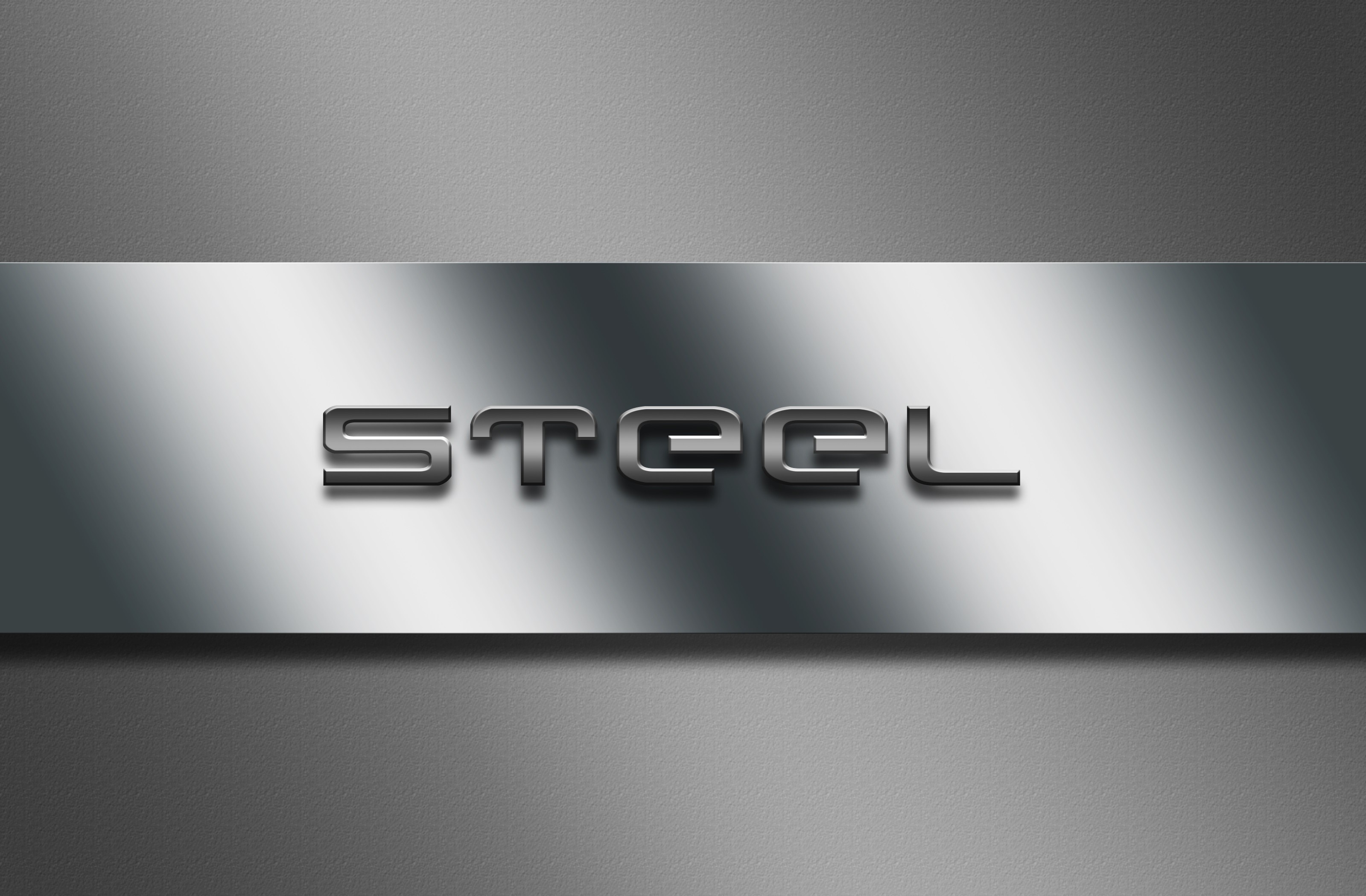 The word "STEEL" in metallic 3D typography HD Wallpaper