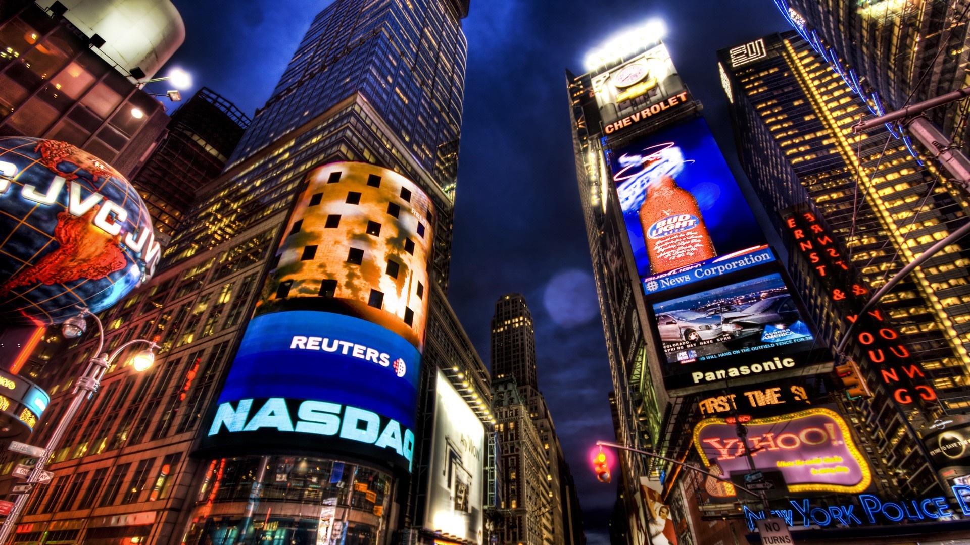 Times Square at Night with Billboards HD Wallpaper