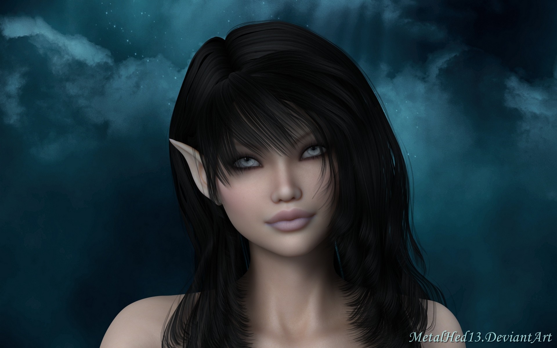 Elf with black hair and blue eyes HD Wallpaper