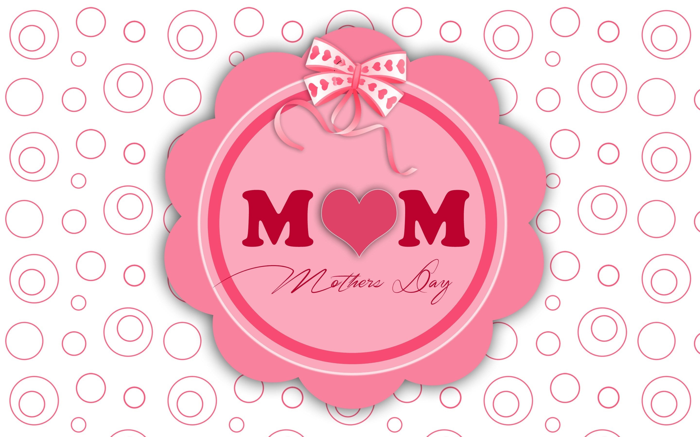 Mom Mothers Day illustration with pink heart and bow HD Wallpaper