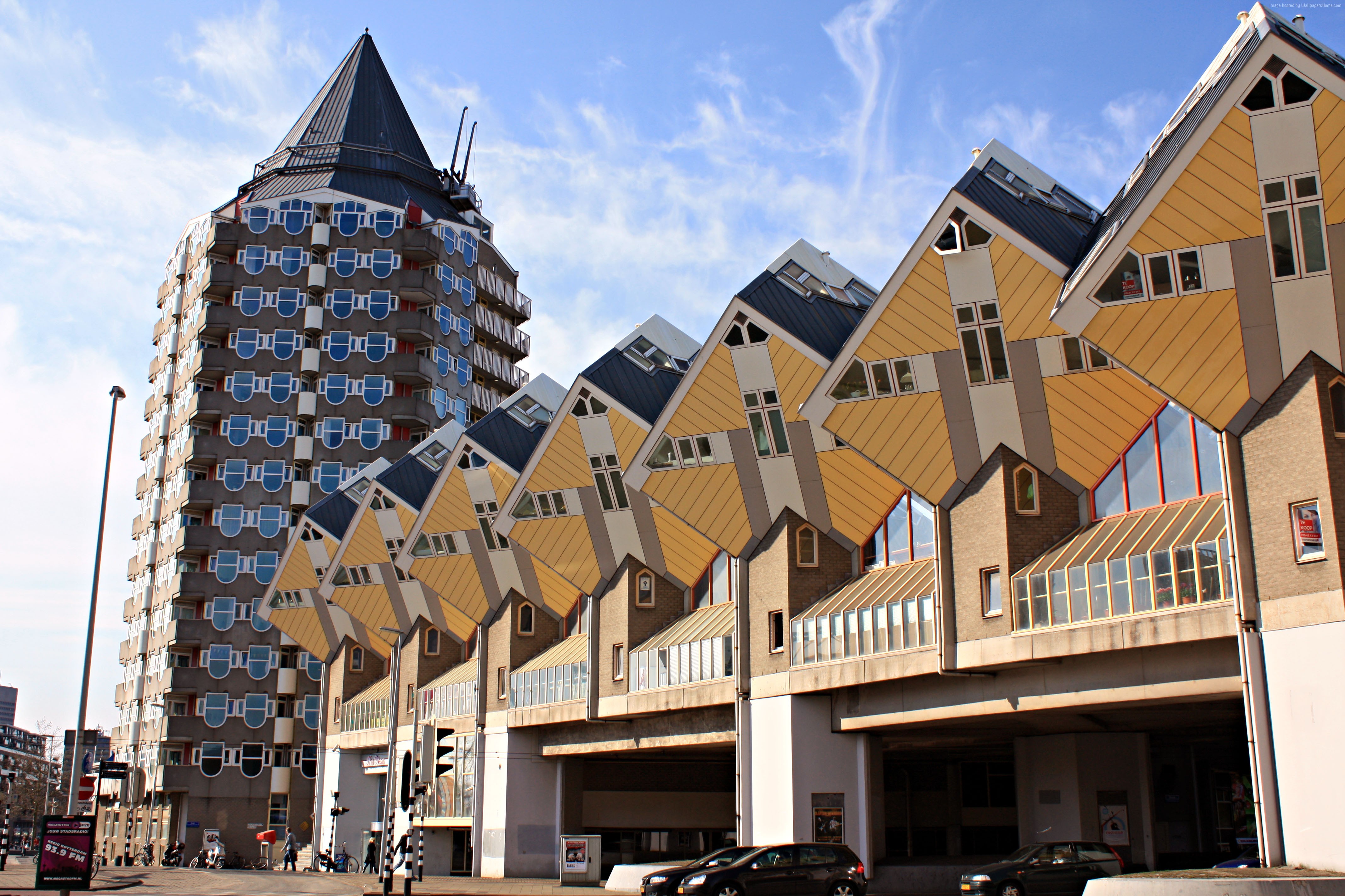 Cube Houses and Tall Building in Rotterdam HD Wallpaper