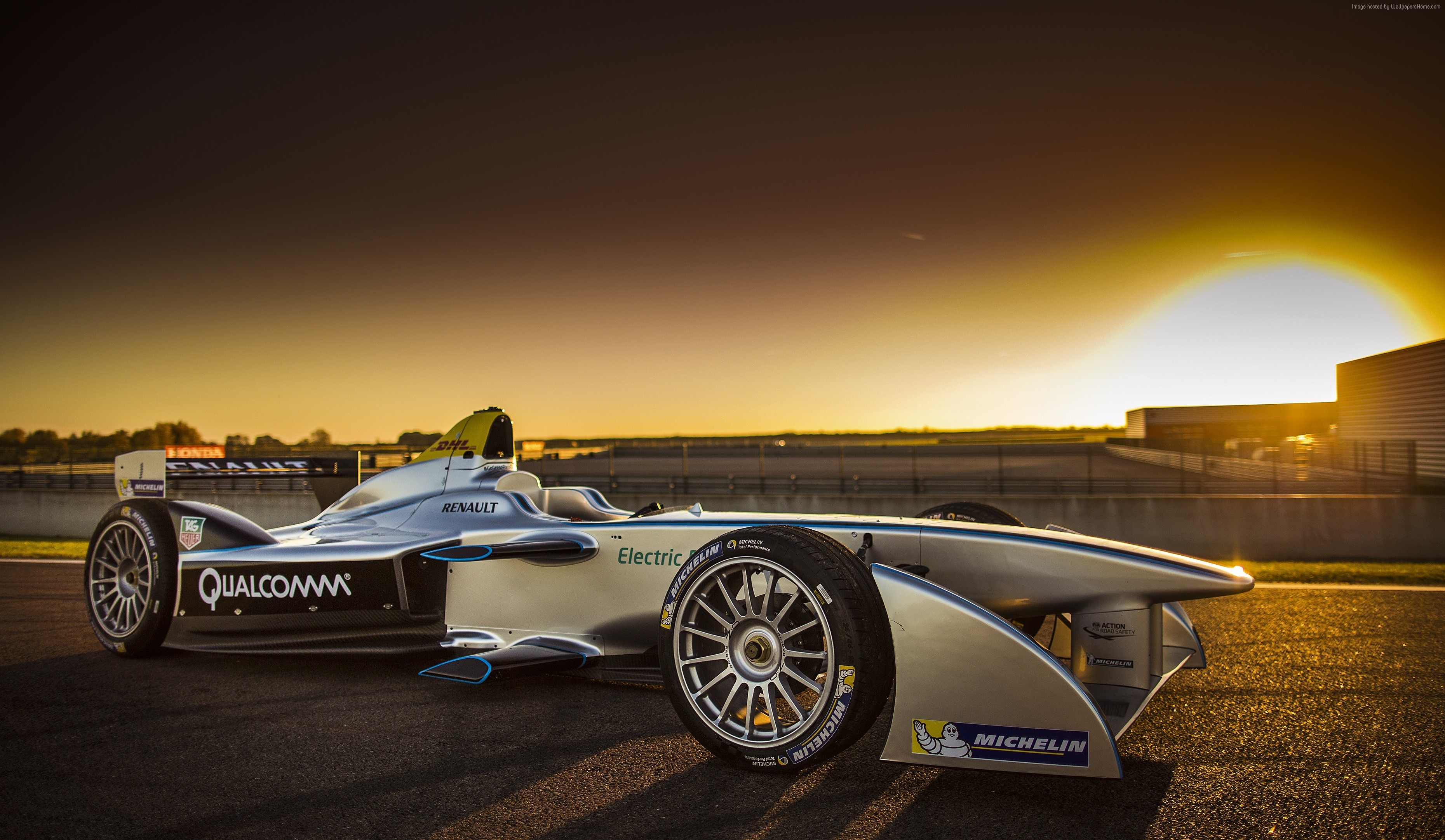 Renault Formula E electric race car at sunset HD Wallpaper