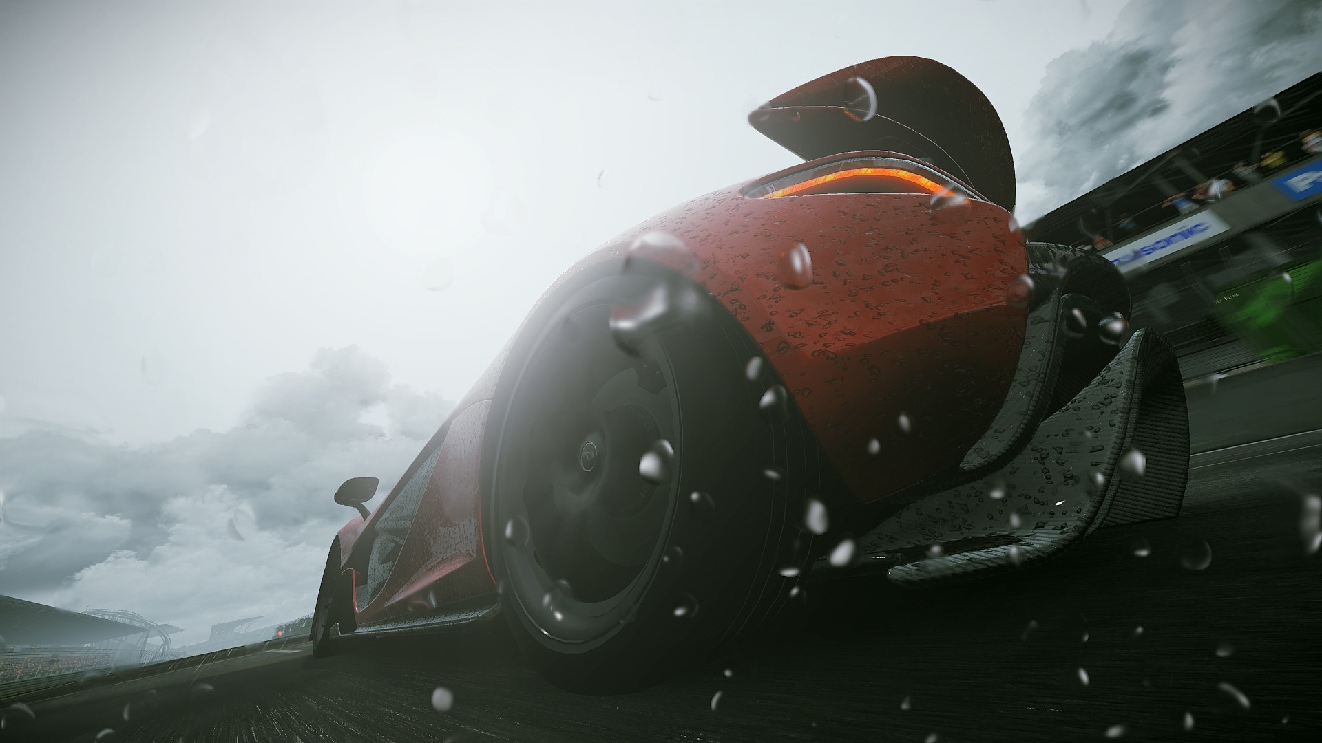Red McLaren P1 racing in the rain in Project CARS HD Wallpaper