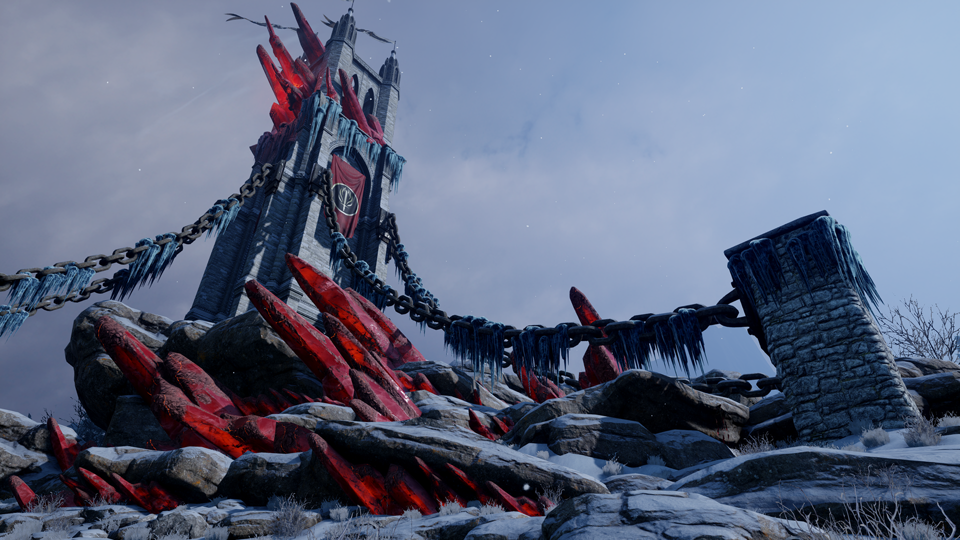 Dragon Age Inquisition Winter Castle with Red Crystals HD Wallpaper