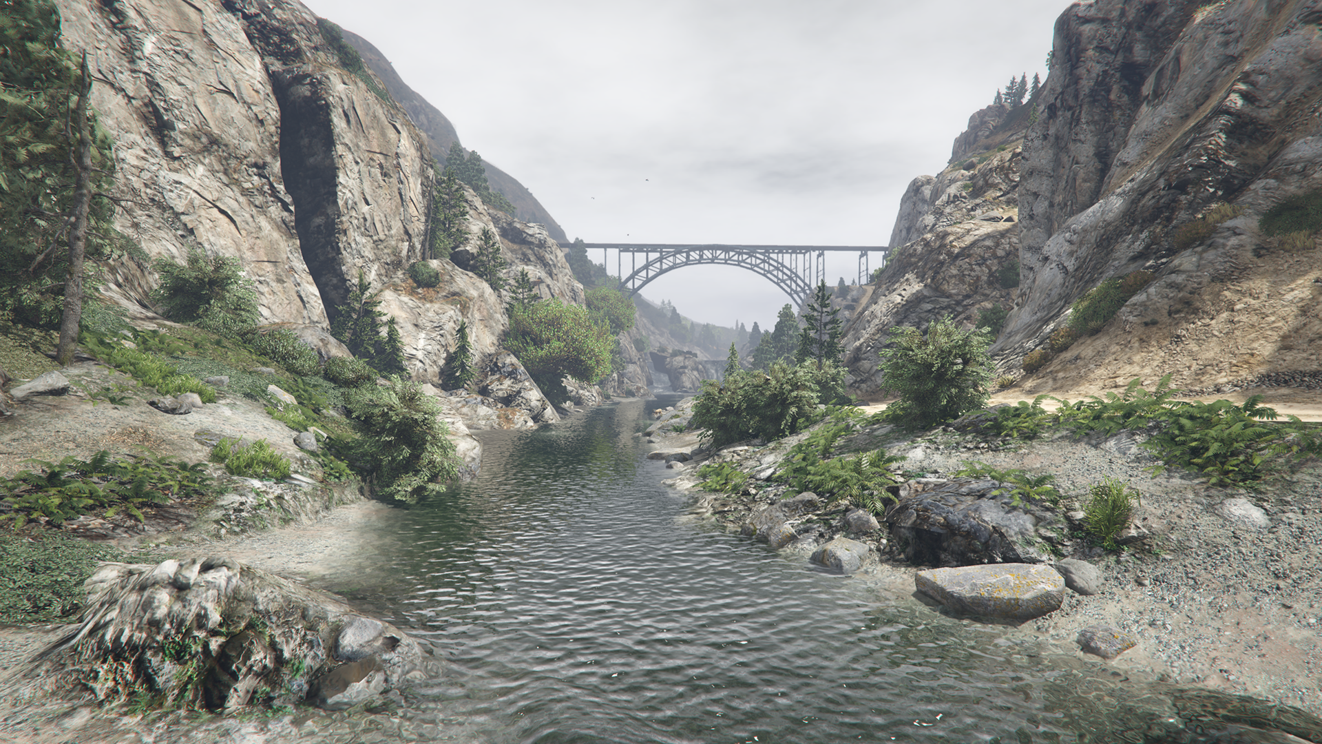 River valley with a bridge in Grand Theft Auto V HD Wallpaper