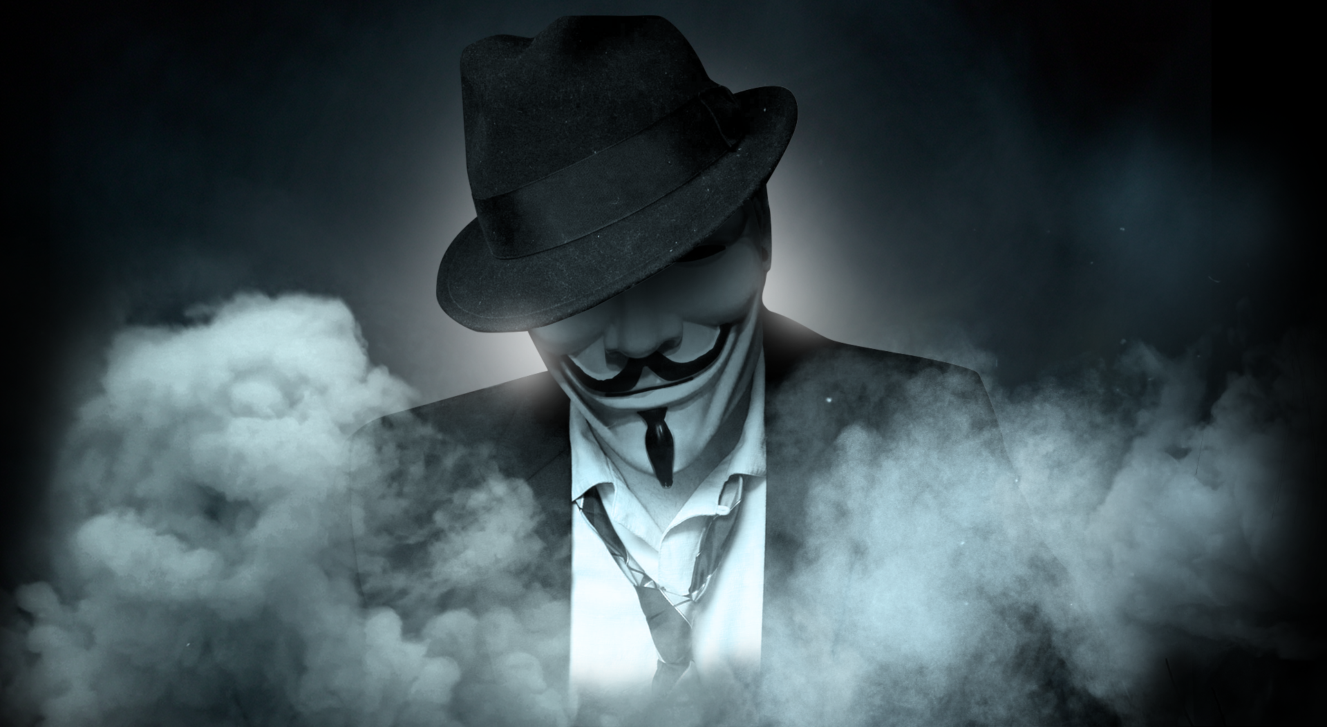Man in Anonymous mask and fedora hat HD Wallpaper