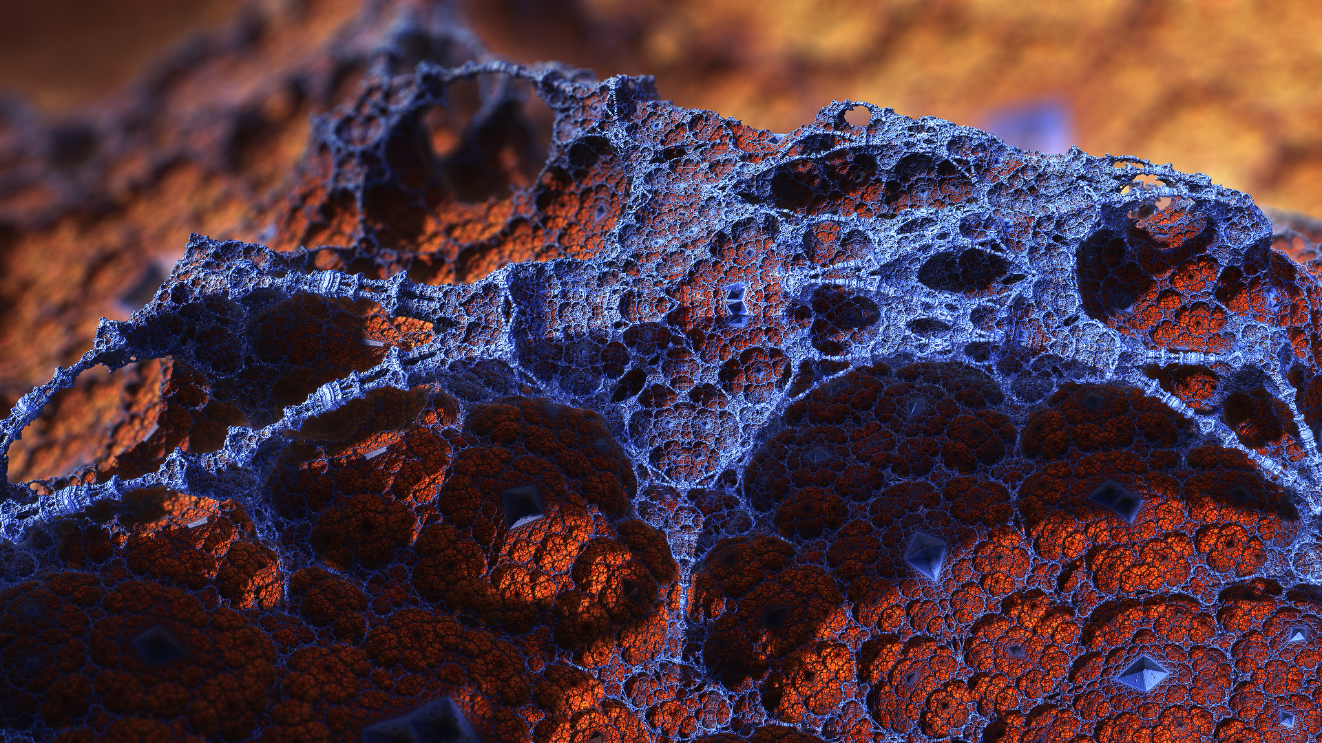 Abstract fractal structure with orange and blue colors HD Wallpaper
