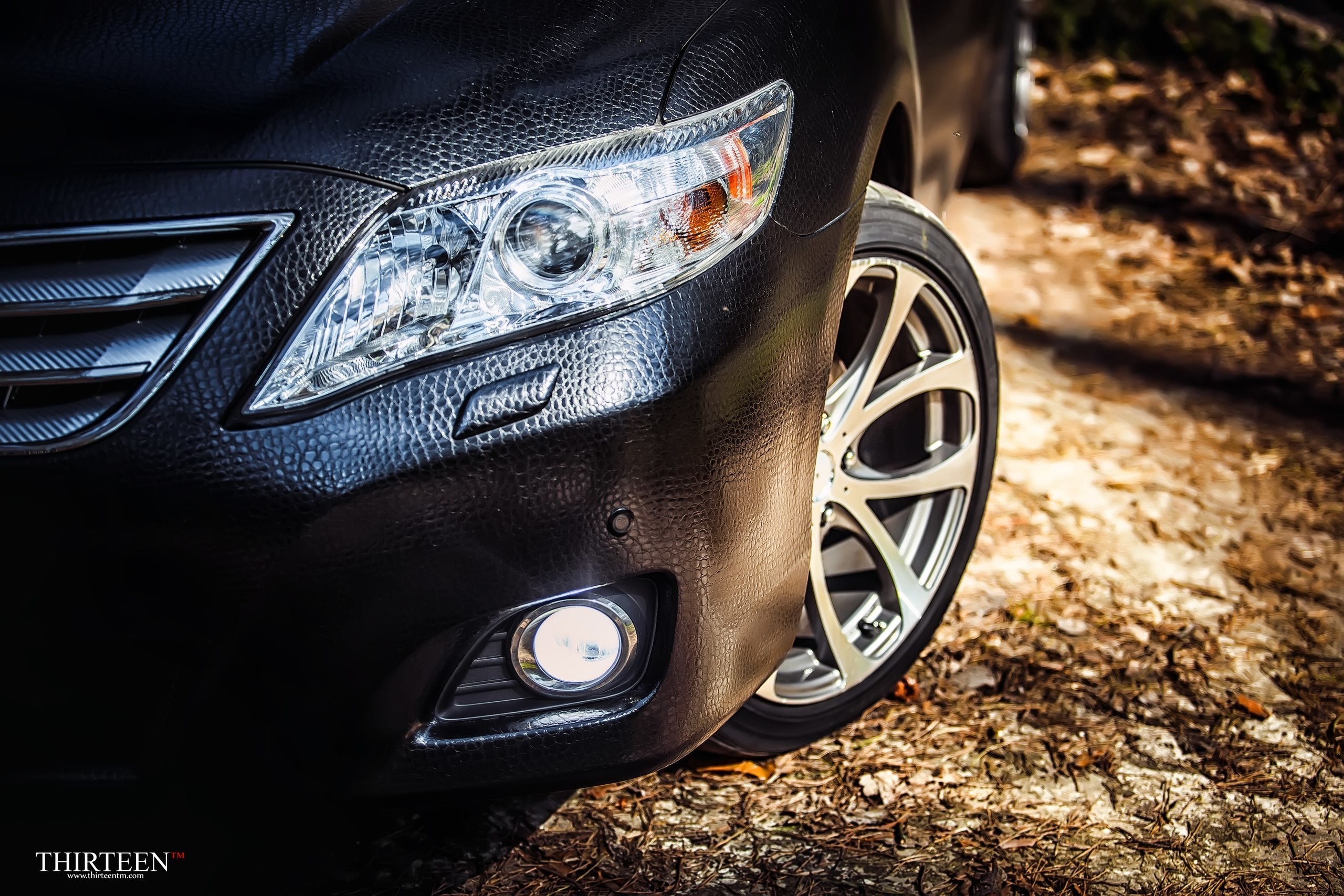 Black Toyota Camry with custom textured wrap and alloy wheels HD Wallpaper
