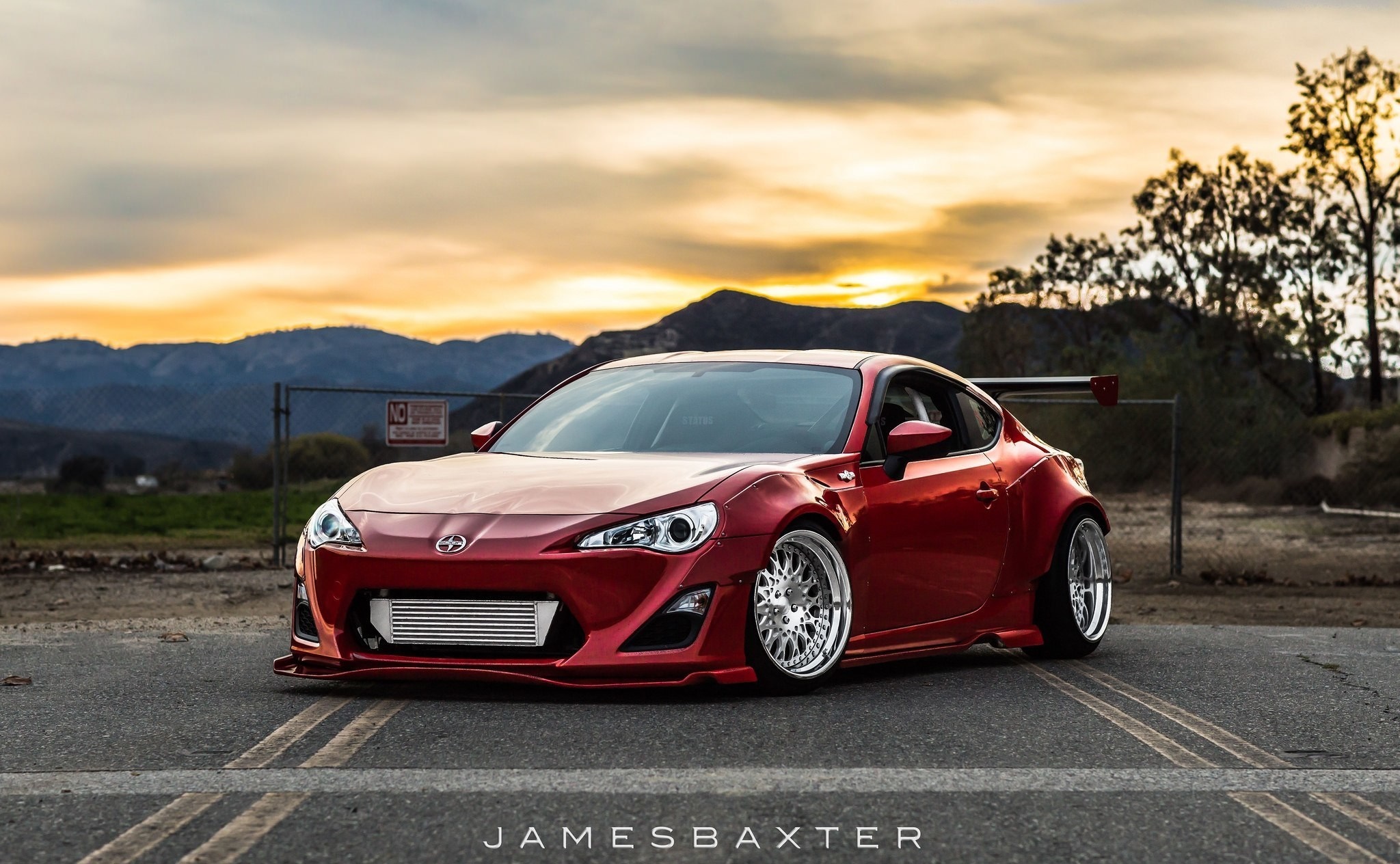 Red Scion FR-S sports car with custom wheels HD Wallpaper