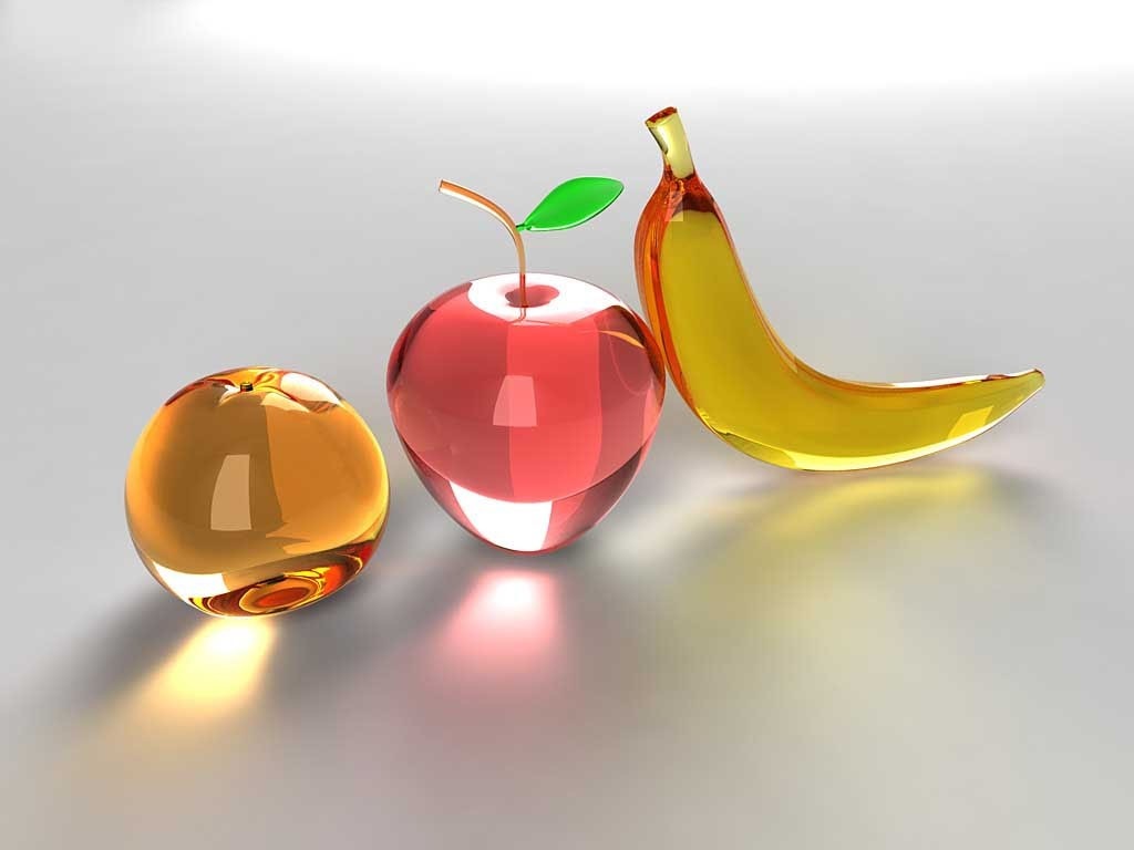 Glass fruits: apple, orange, and banana HD Wallpaper