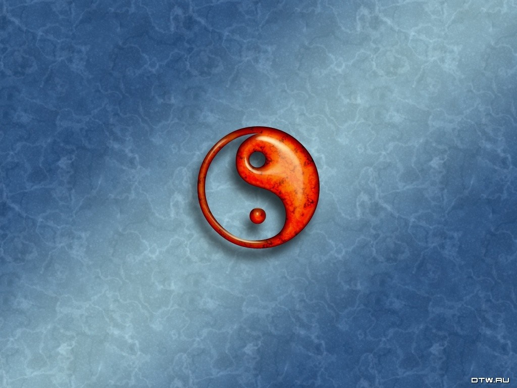 Red Yin and Yang symbol on blue textured background HD Wallpaper
