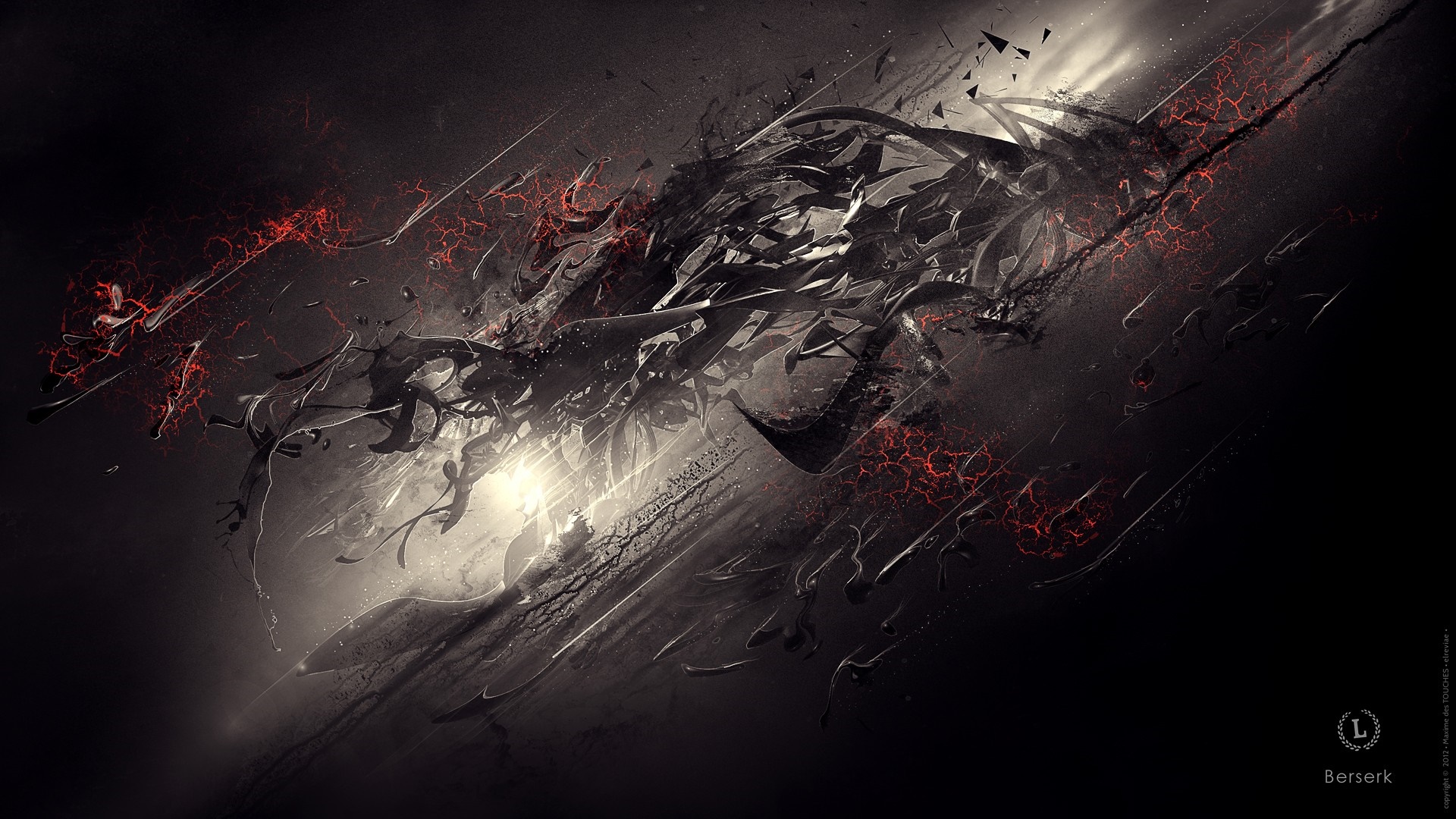 Abstract digital art with red and black elements HD Wallpaper