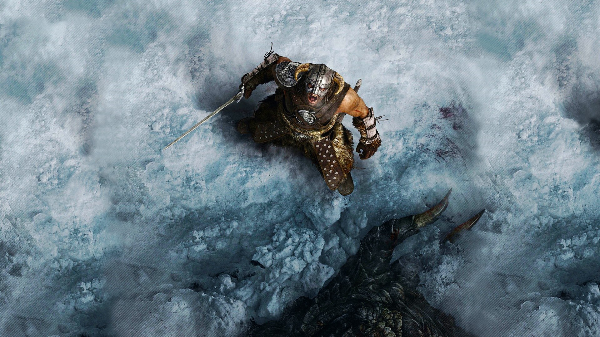 Warrior fighting a dragon in The Elder Scrolls V Skyrim HD Wallpaper