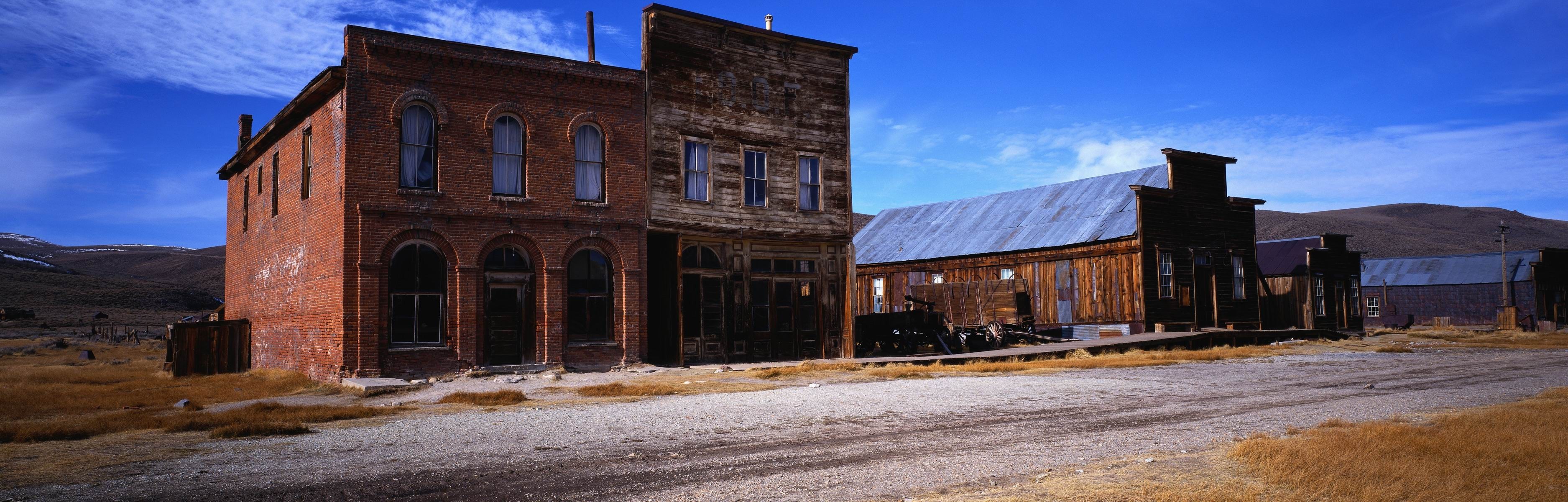 Abandoned Old West Town Buildings Under Blue Sky HD Wallpaper
