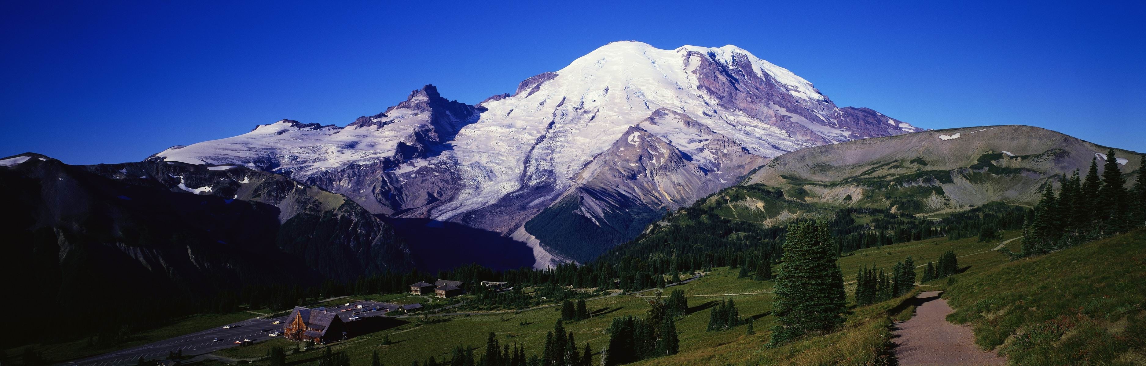 Mount Rainier National Park panorama with snow-capped mountain HD Wallpaper