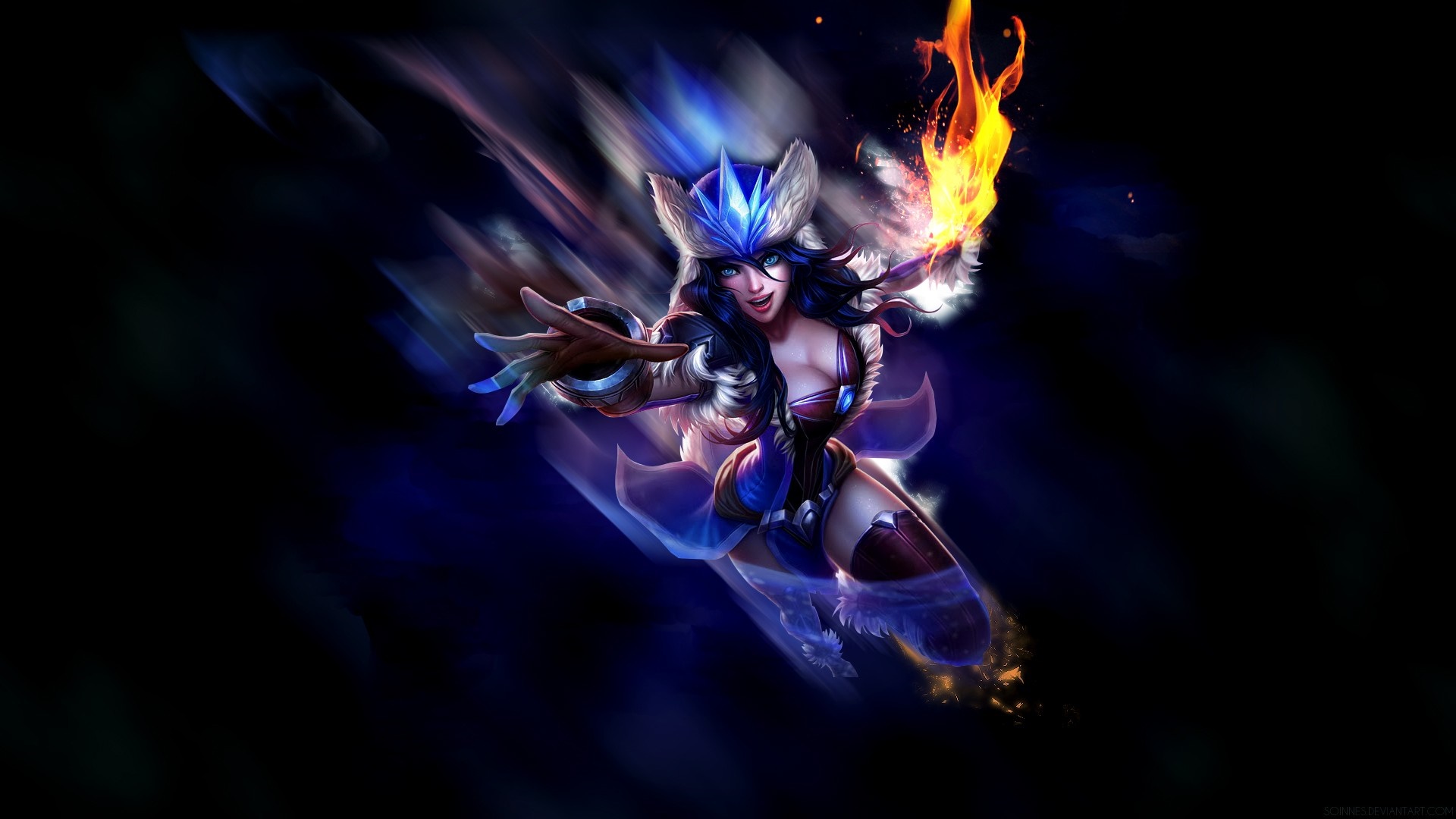 Sivir from League of Legends with fire effects HD Wallpaper
