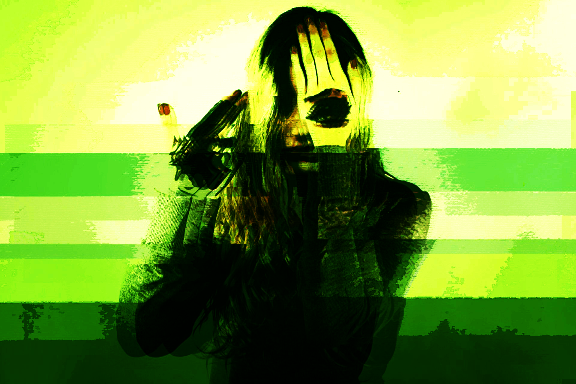 Woman with gun to head, glitch art HD Wallpaper