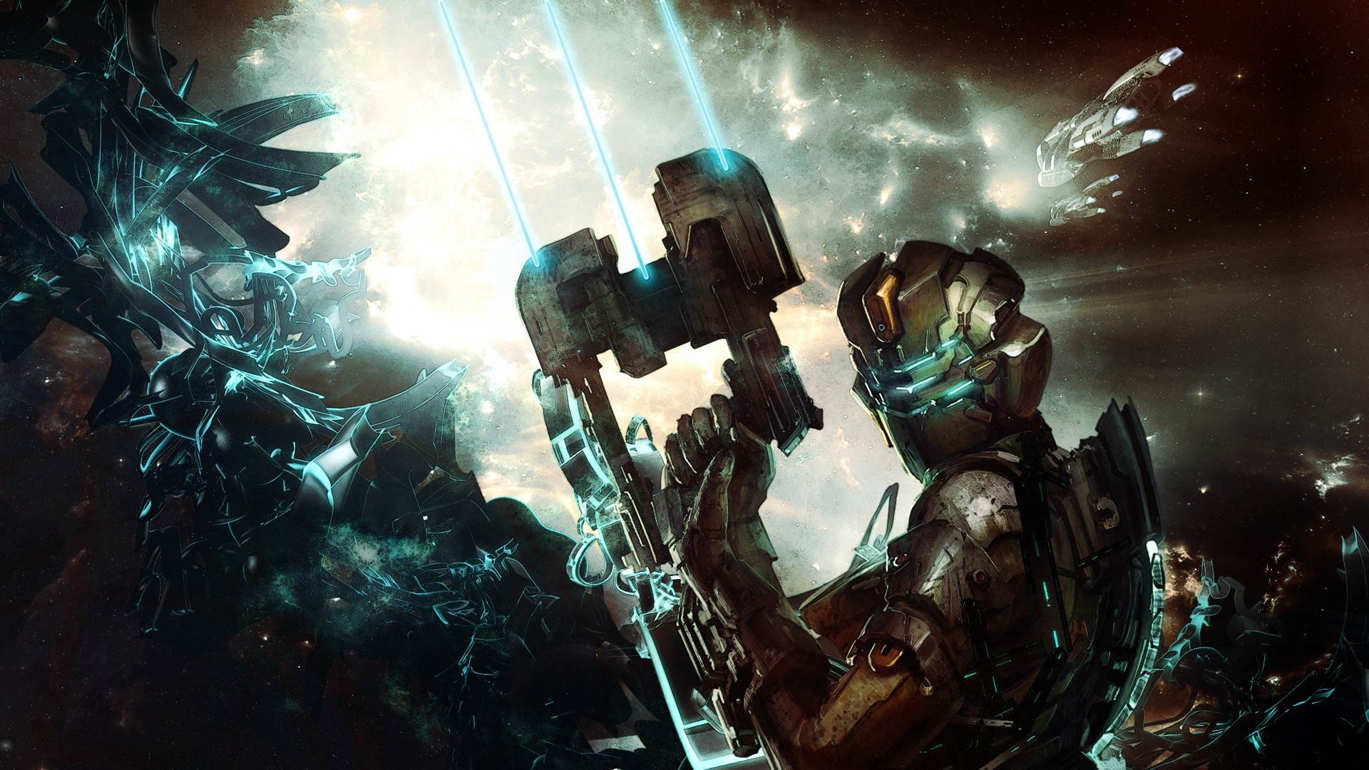 Isaac Clarke from Dead Space fighting an alien creature HD Wallpaper