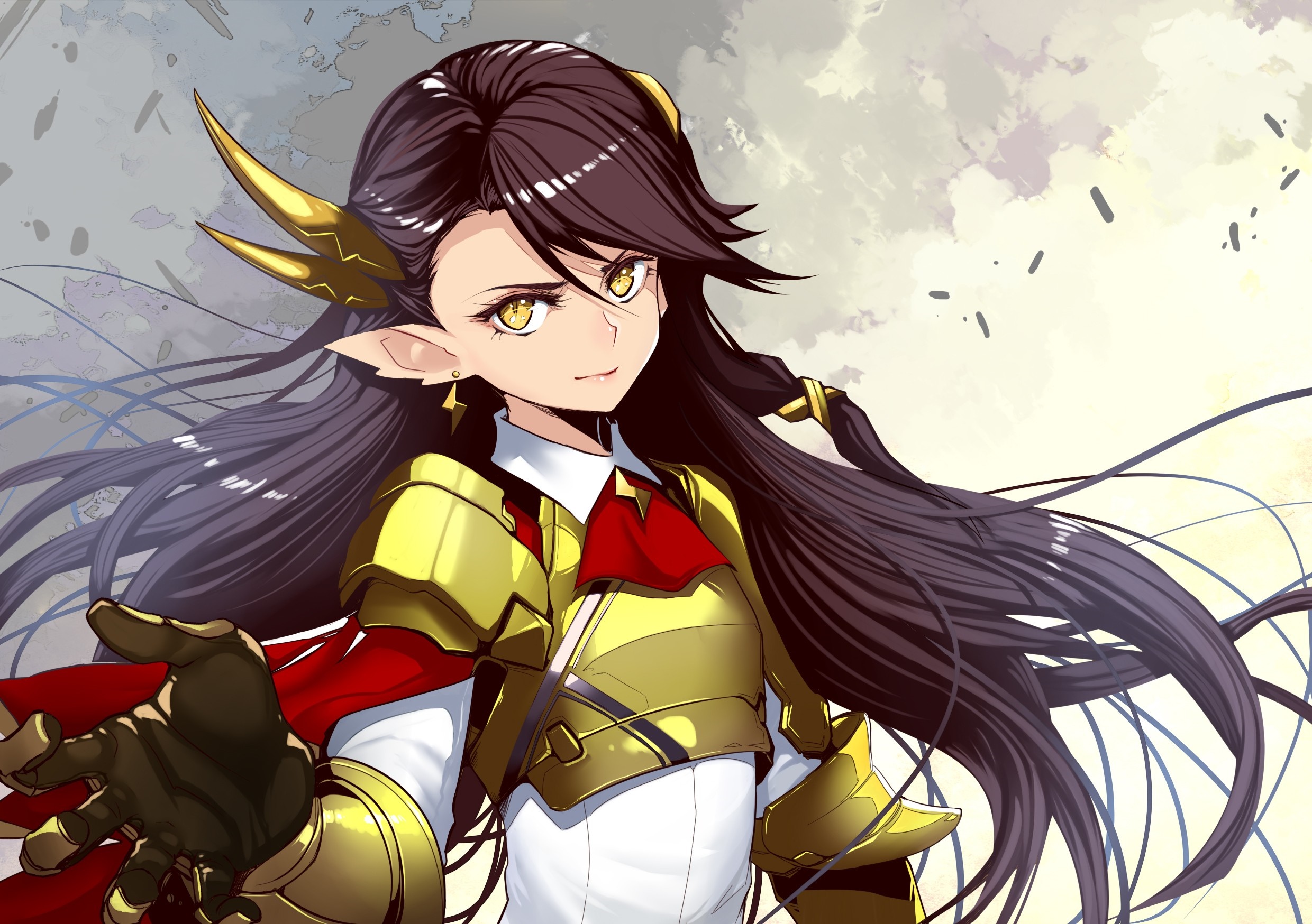 Anime girl with golden armor and yellow eyes HD Wallpaper