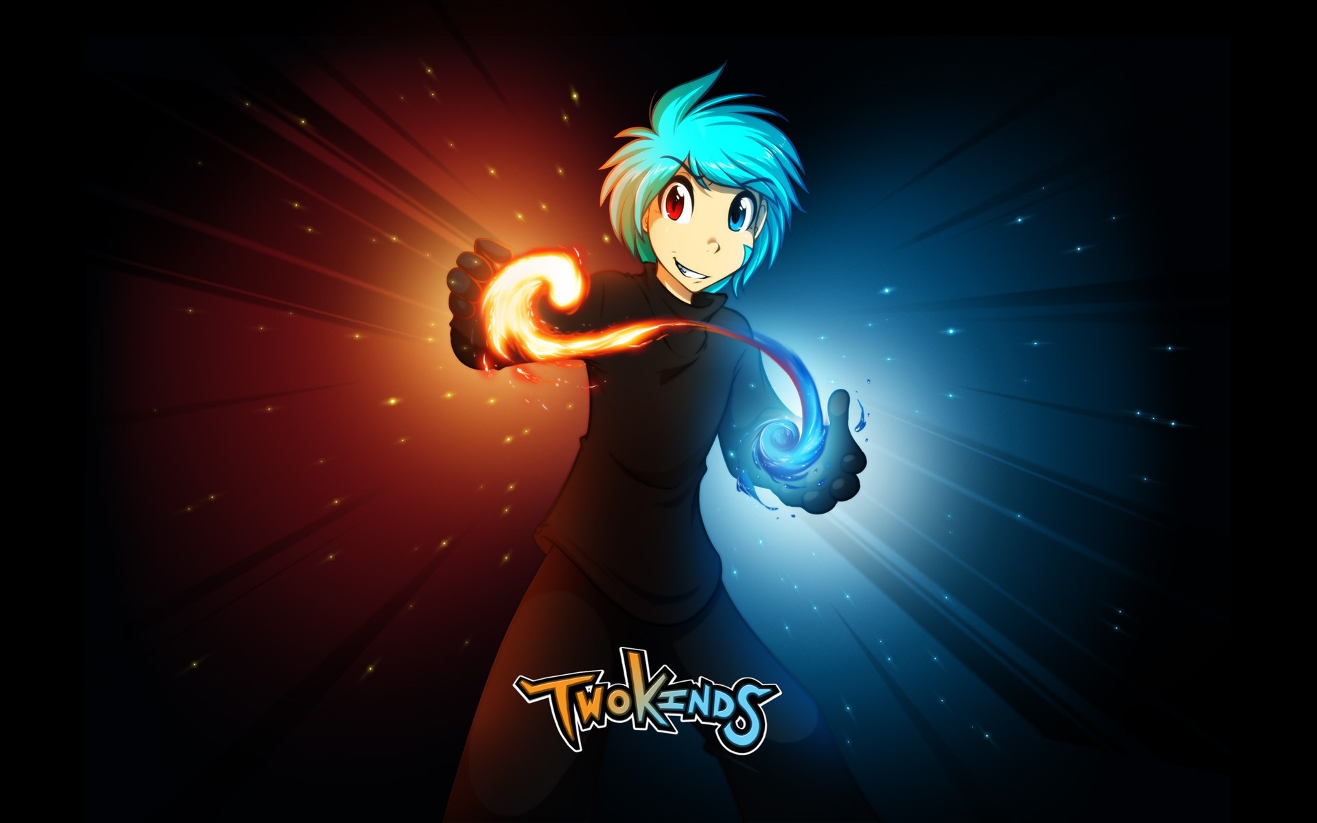 Illustration of a character from Twokinds using fire and ice magic HD Wallpaper