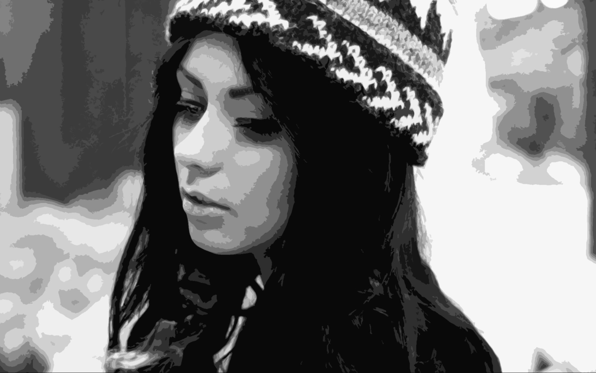 Monochrome portrait of Danielle Mansutti wearing a hat HD Wallpaper