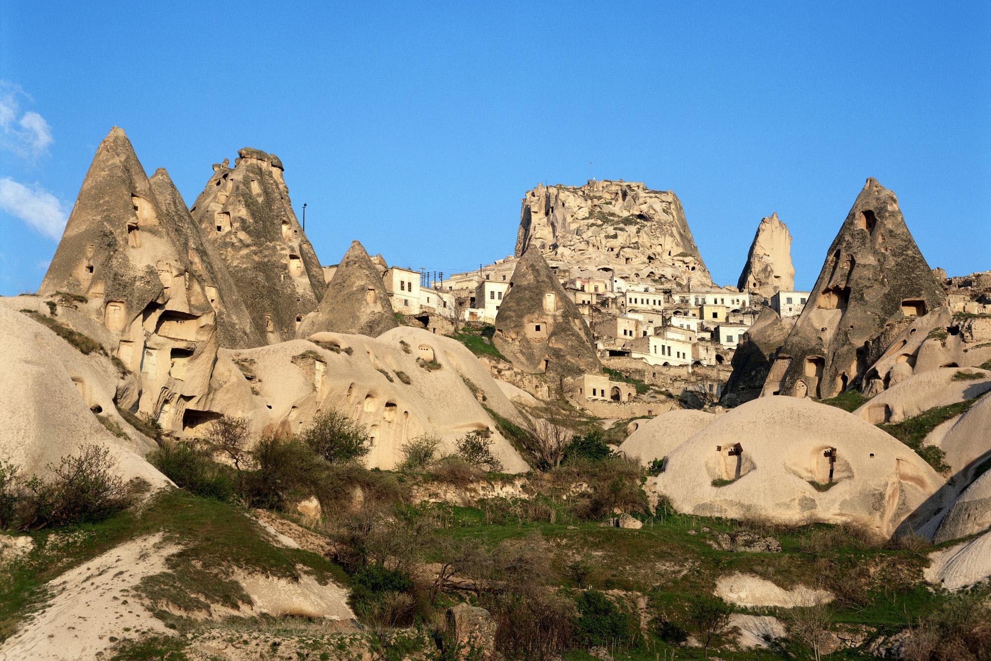 Cappadocia landscape with fairy chimneys and cave dwellings HD Wallpaper