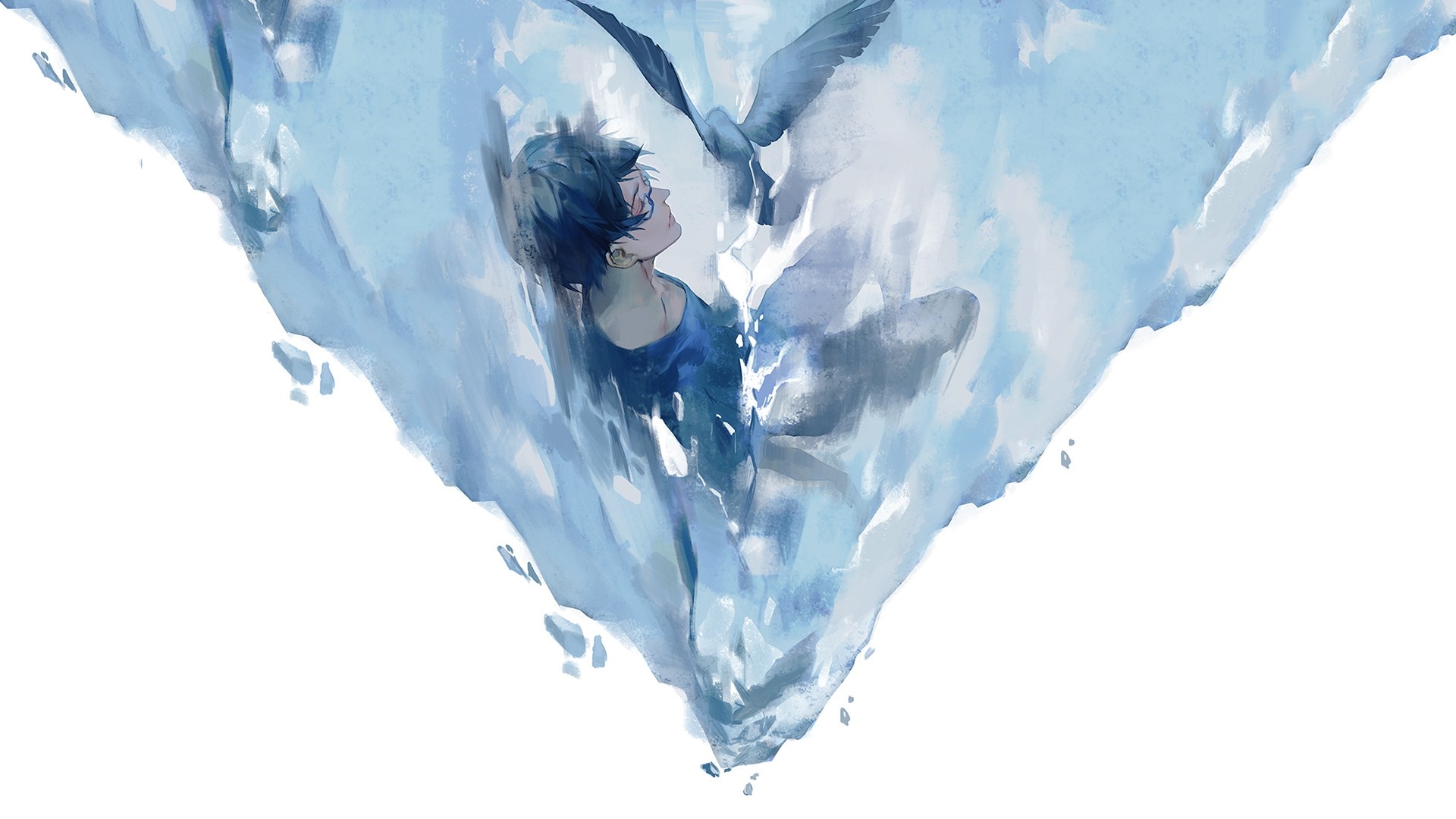 Anime boy and bird in ice HD Wallpaper