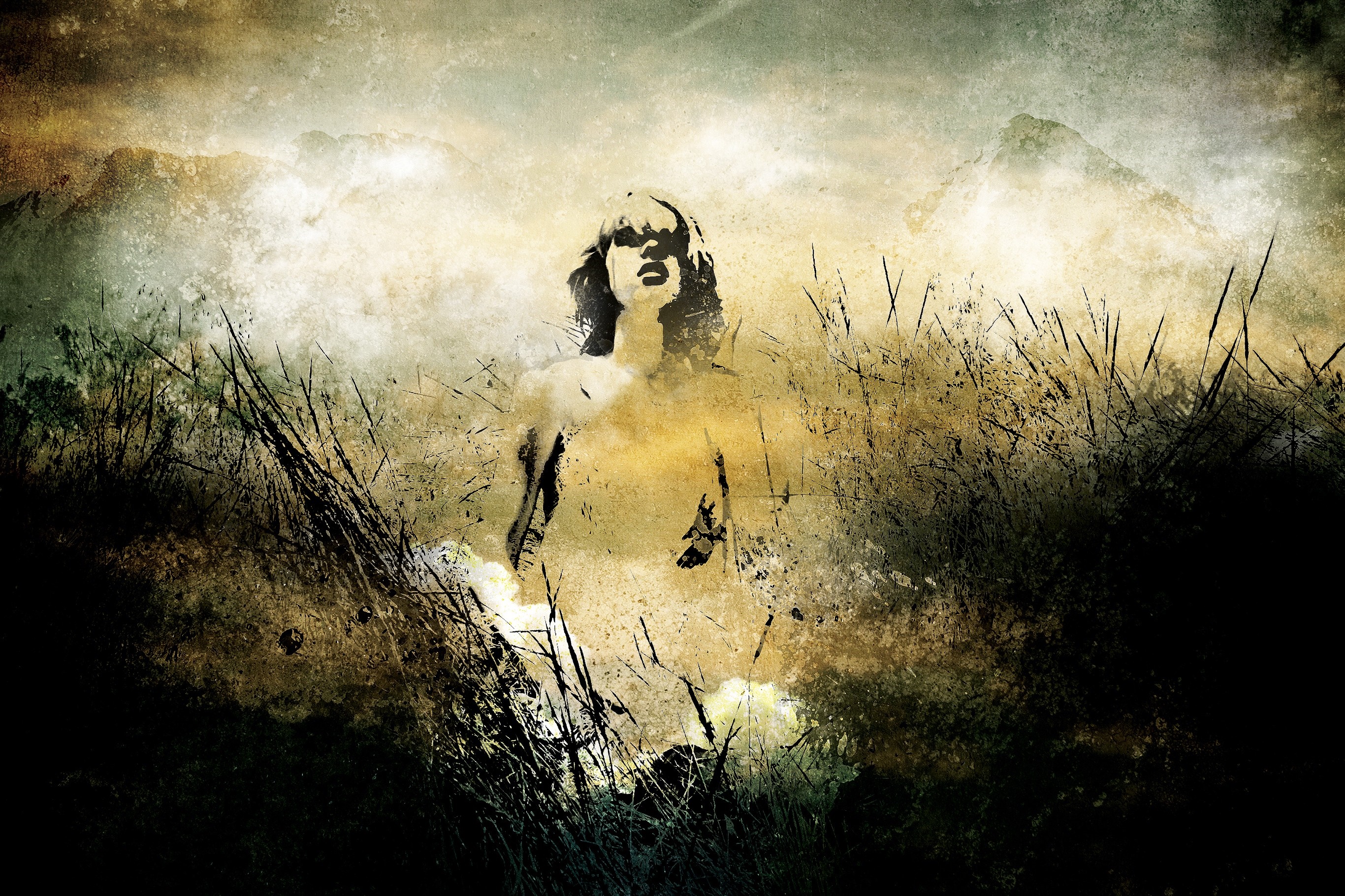 Artwork of a woman in a field HD Wallpaper