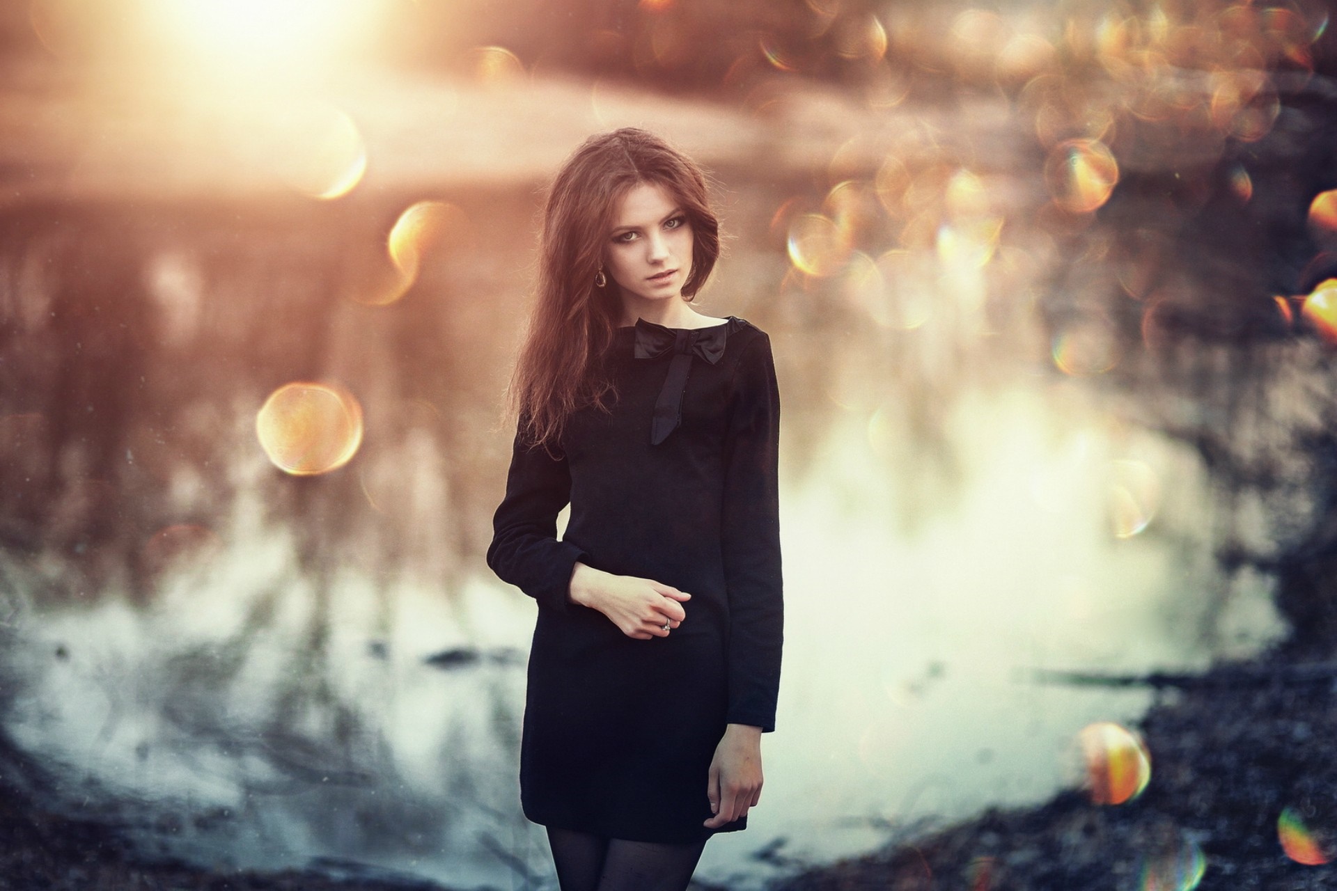 Woman in black dress by Sergey Piltnik HD Wallpaper