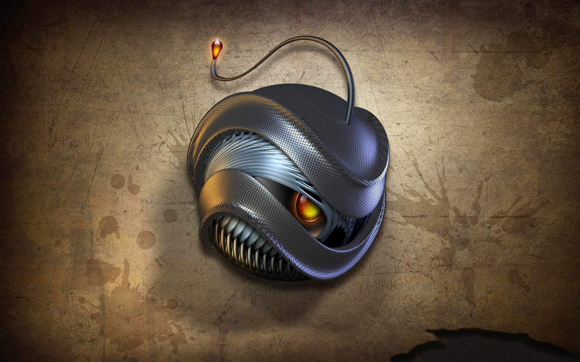 Mechanical Anglerfish with Glowing Lure and Sharp Teeth HD Wallpaper