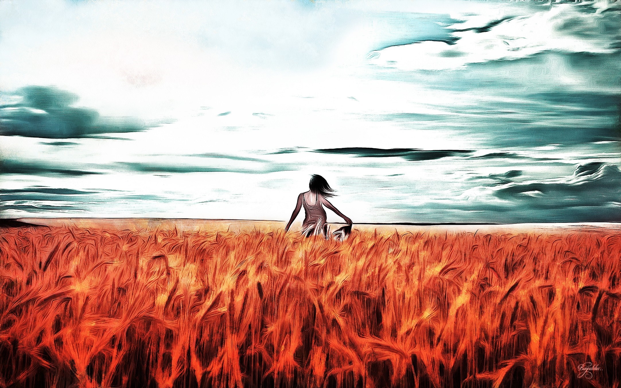 Woman in a wheat field at sunset HD Wallpaper