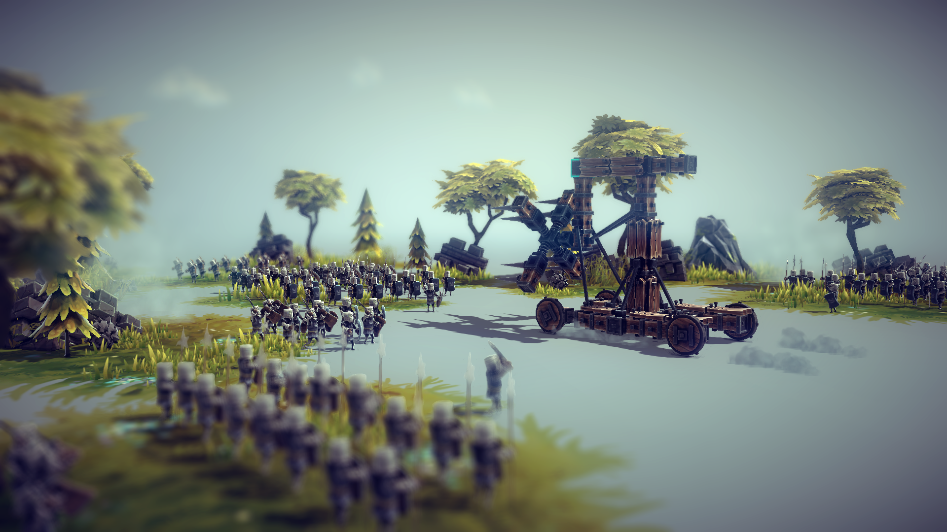 Besiege screenshot with army and trebuchet HD Wallpaper