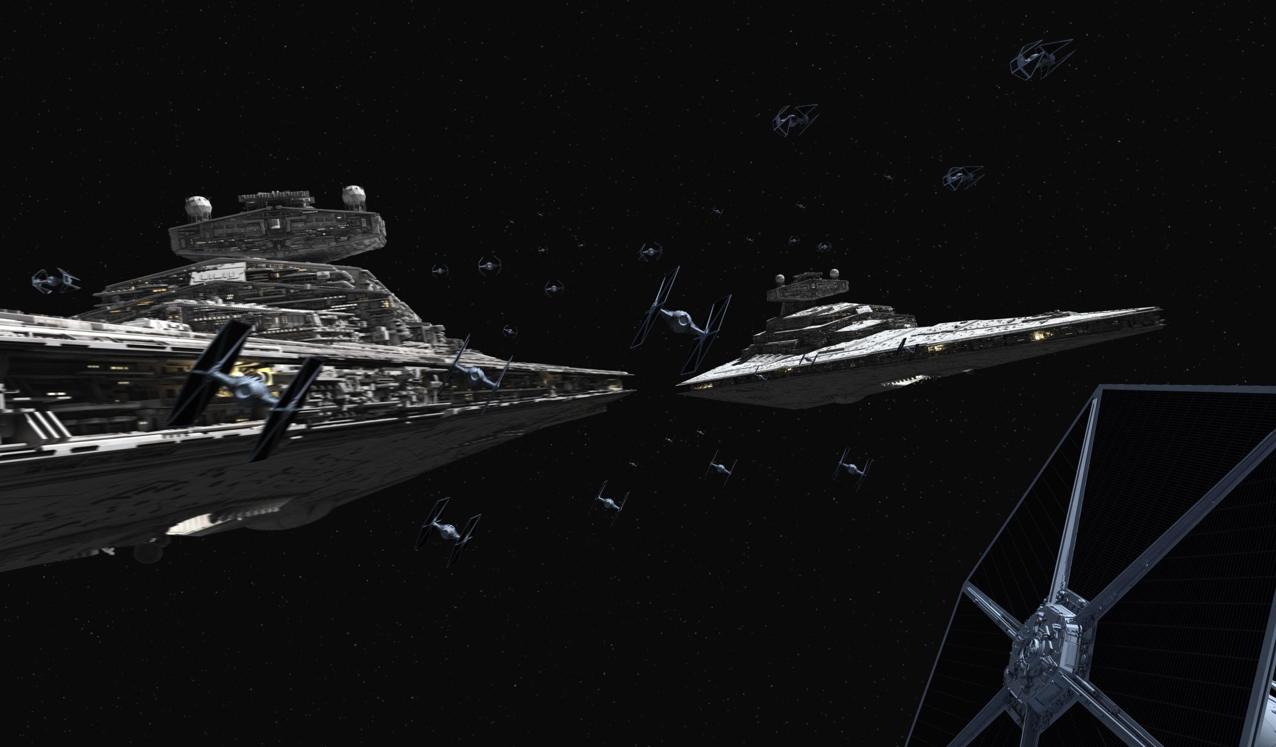 Star Wars Imperial Star Destroyers and TIE fighters in space HD Wallpaper