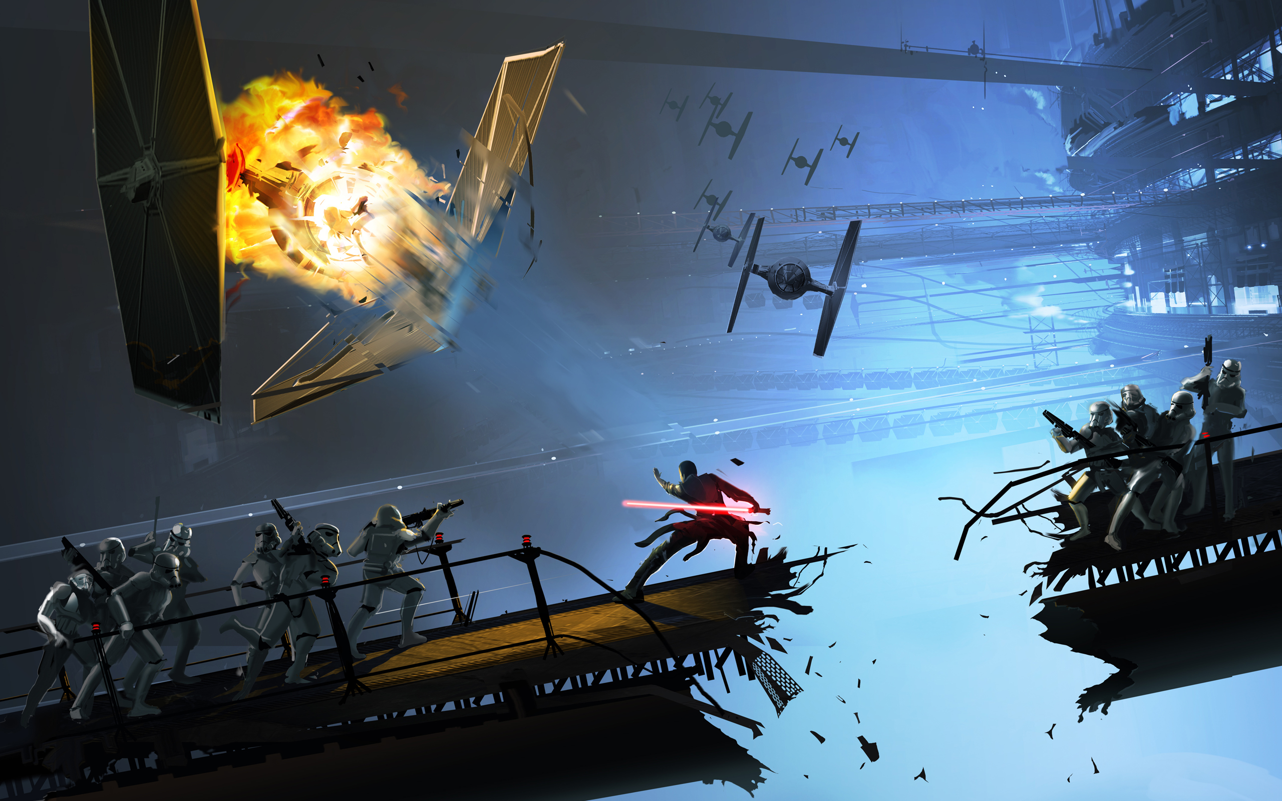 Star Wars: A Jedi fights Stormtroopers during a space battle HD Wallpaper