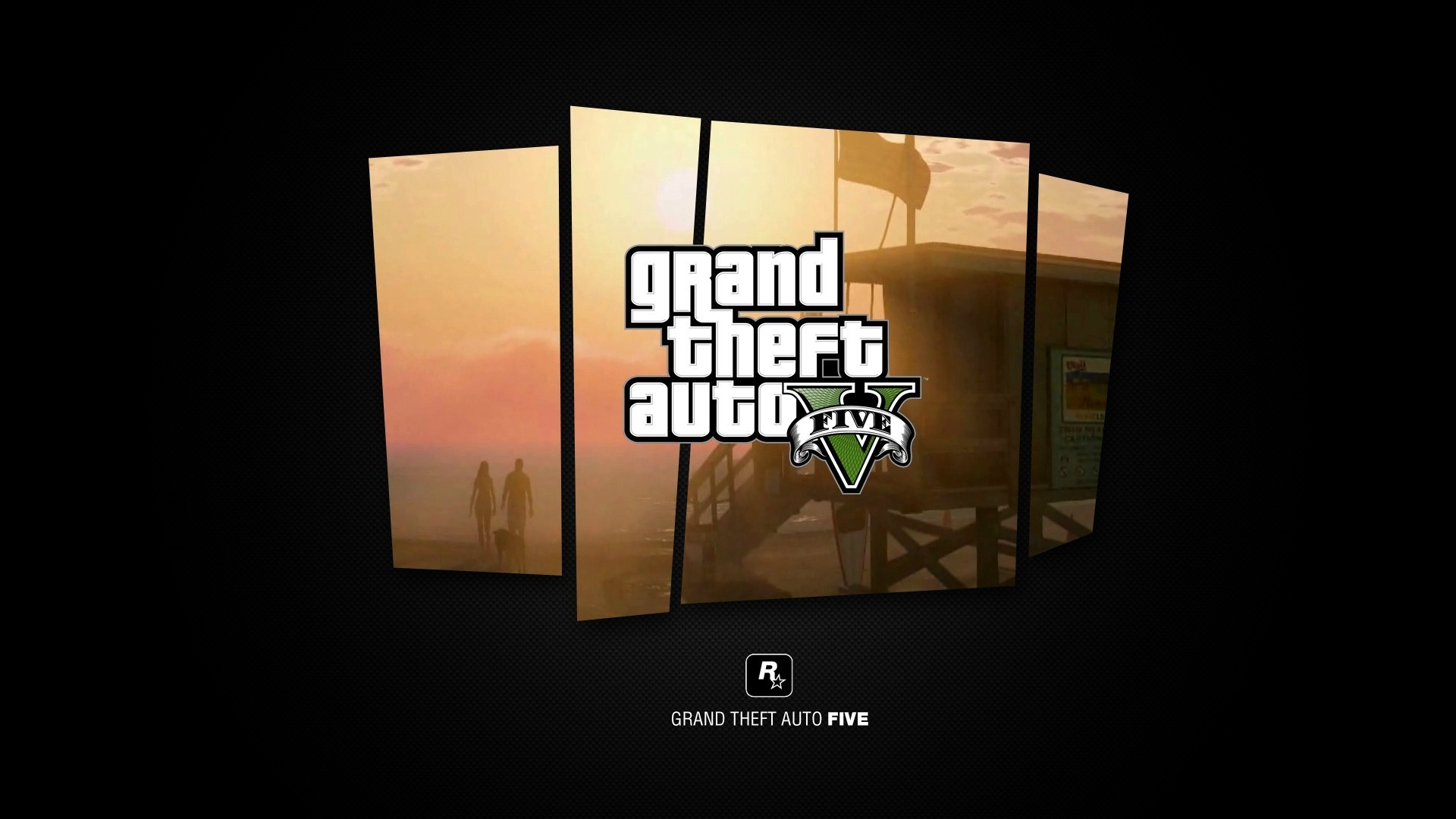 Grand Theft Auto V logo with beach scene HD Wallpaper