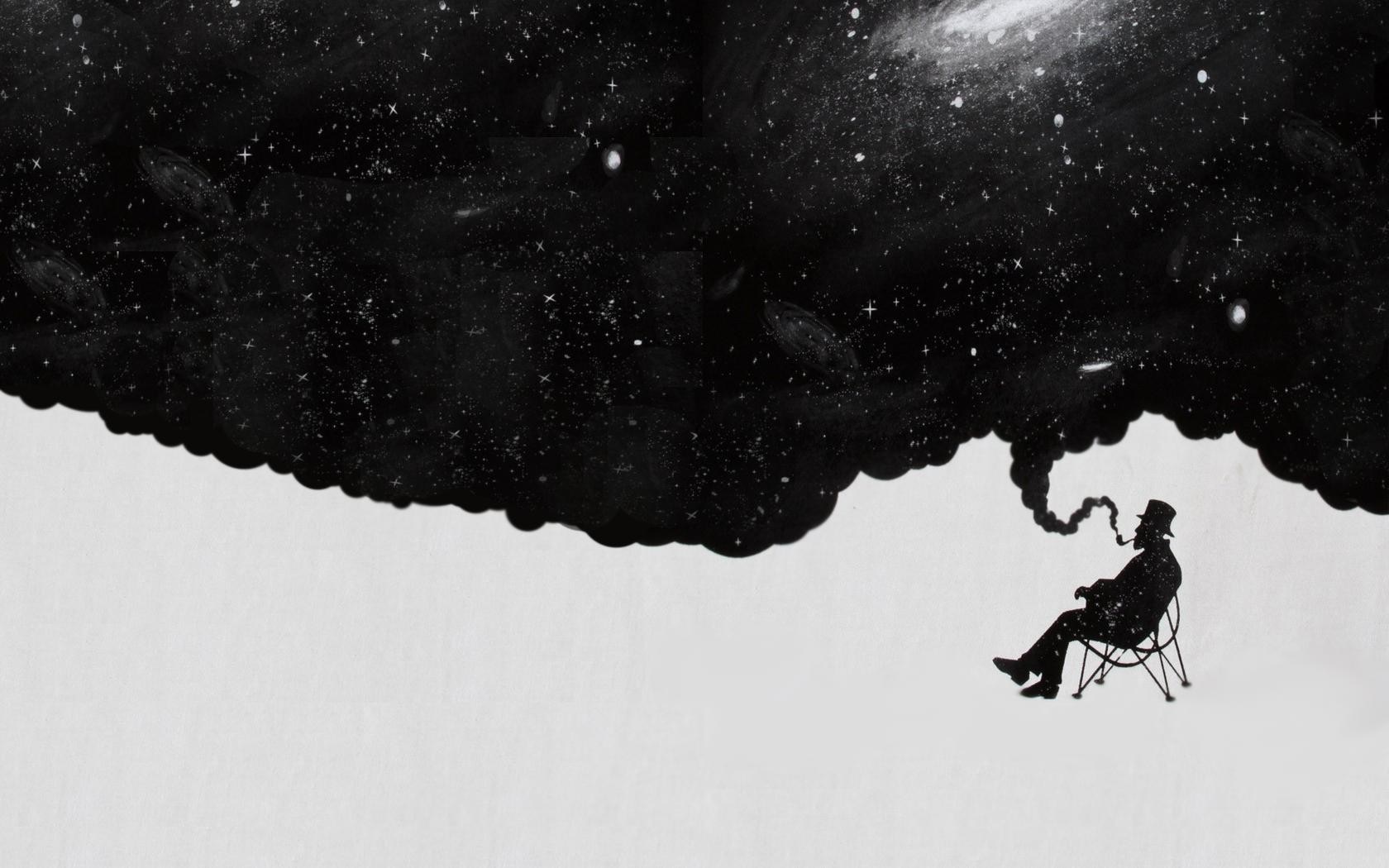 Man in hat smoking pipe under starry night sky HD Wallpaper