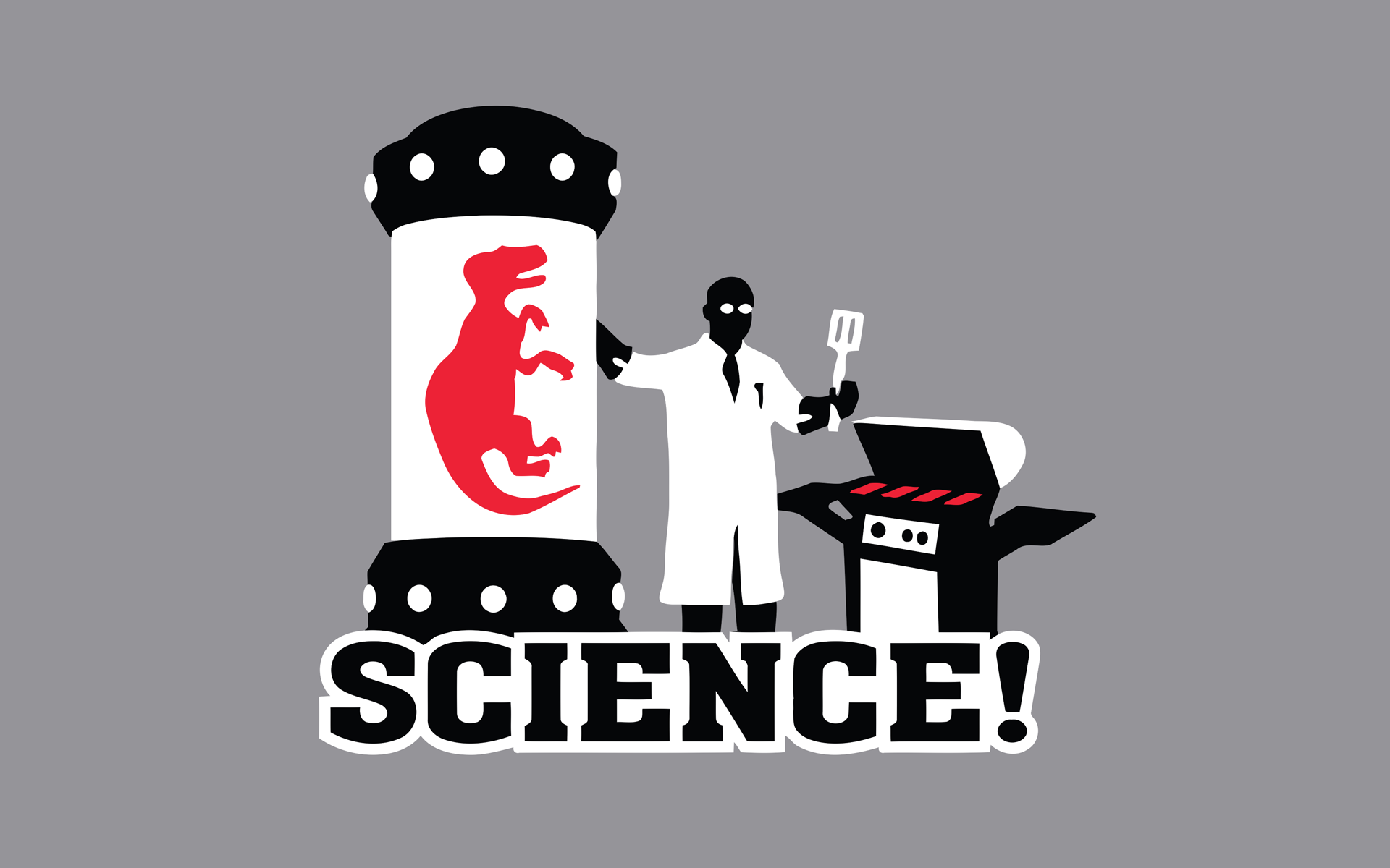 Scientist with dinosaur in tube and grill HD Wallpaper