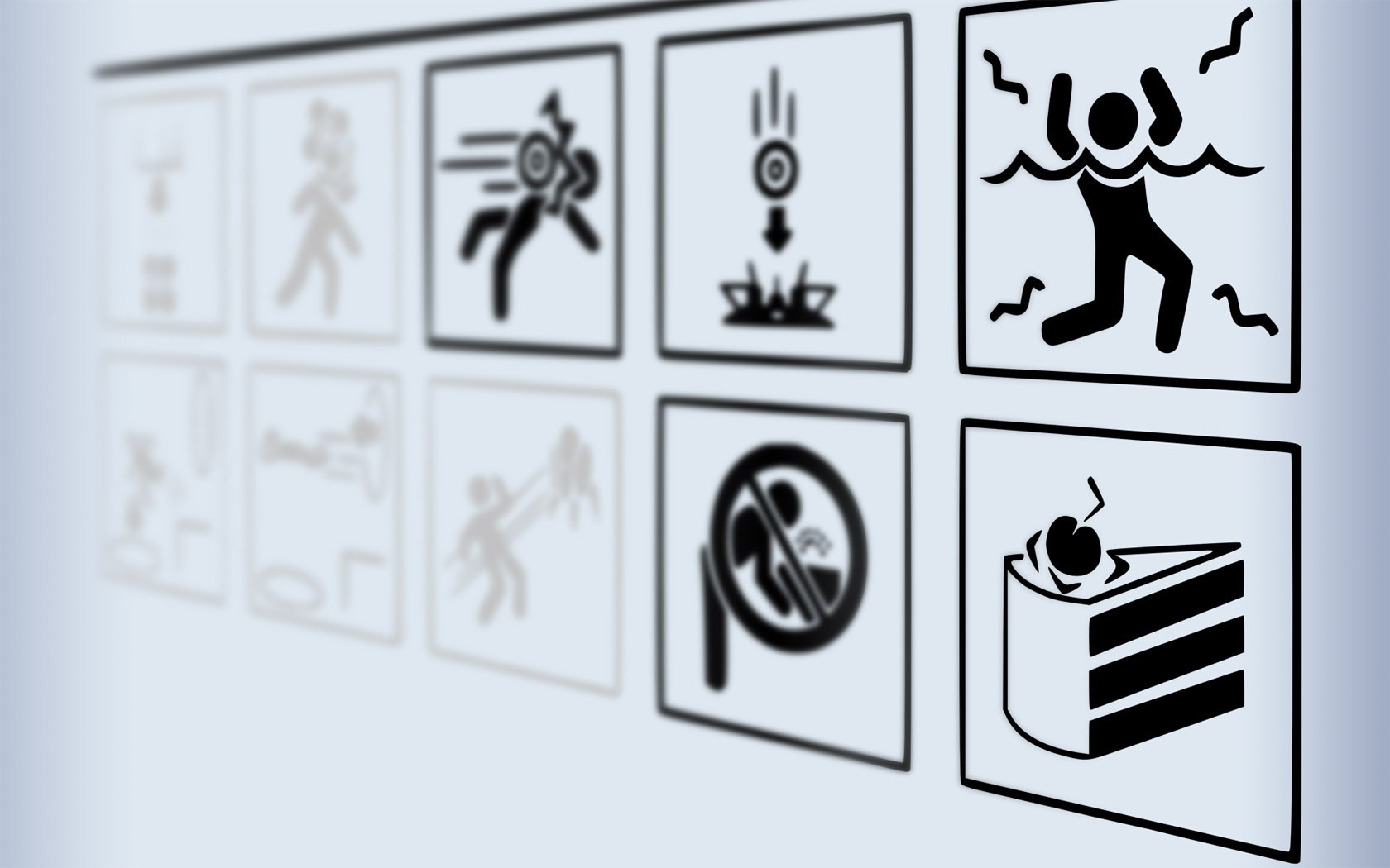 Portal game icons with cake and danger symbols HD Wallpaper