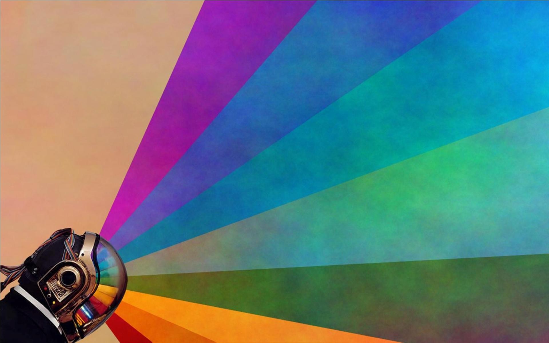 Daft Punk helmet with rainbow light beams HD Wallpaper