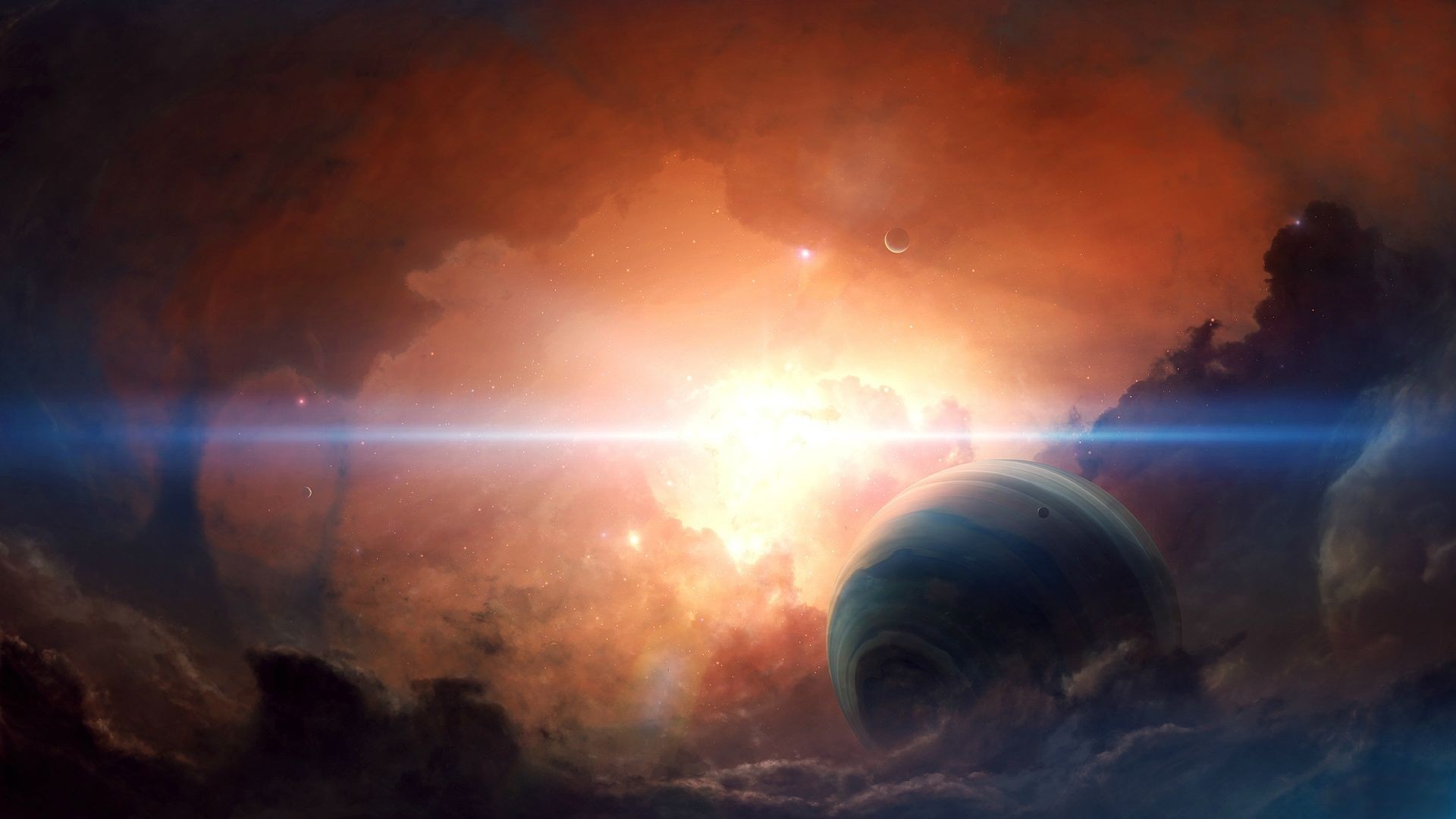 Planet and Nebula in Outer Space HD Wallpaper